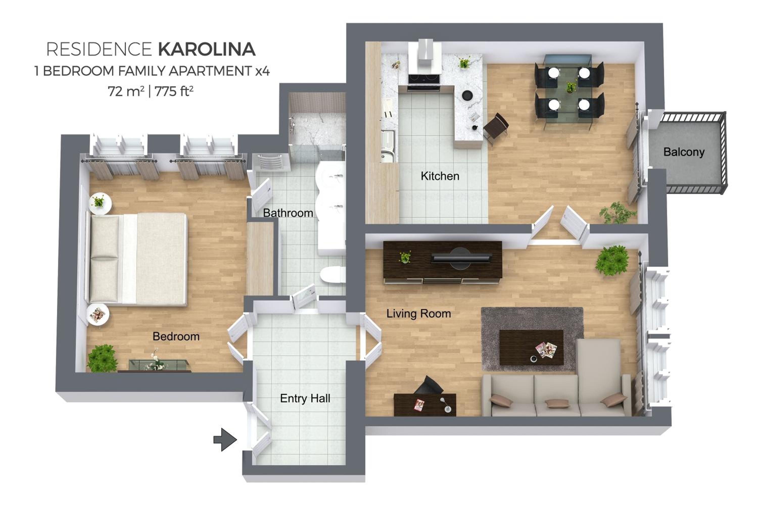 One-Bedroom Apartment with Balcony