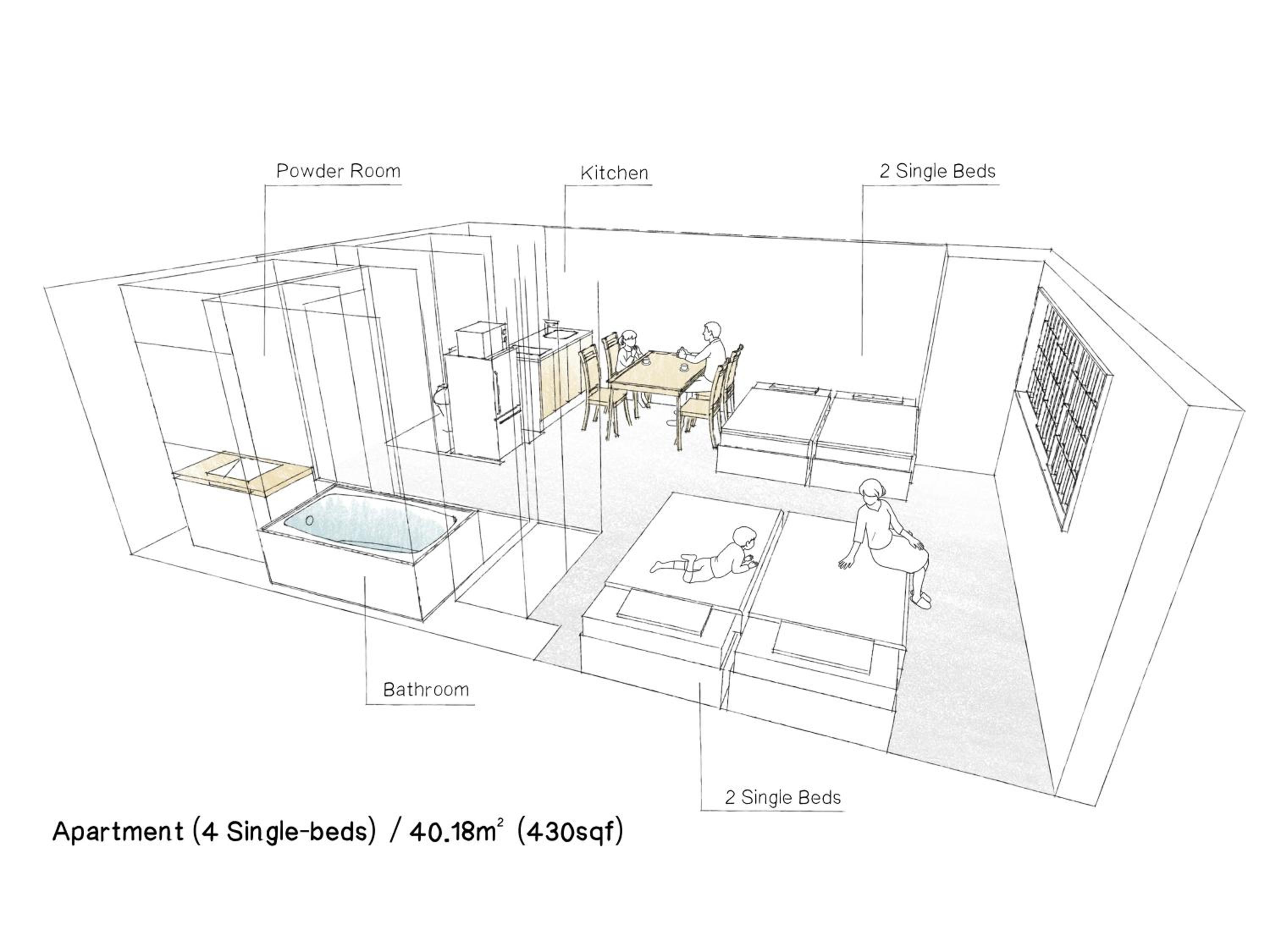 Apartment (4 Single-Beds)
