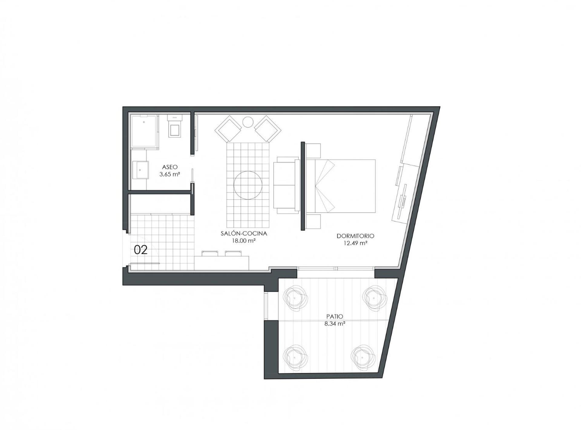 Studio with Patio - Ground Floor
