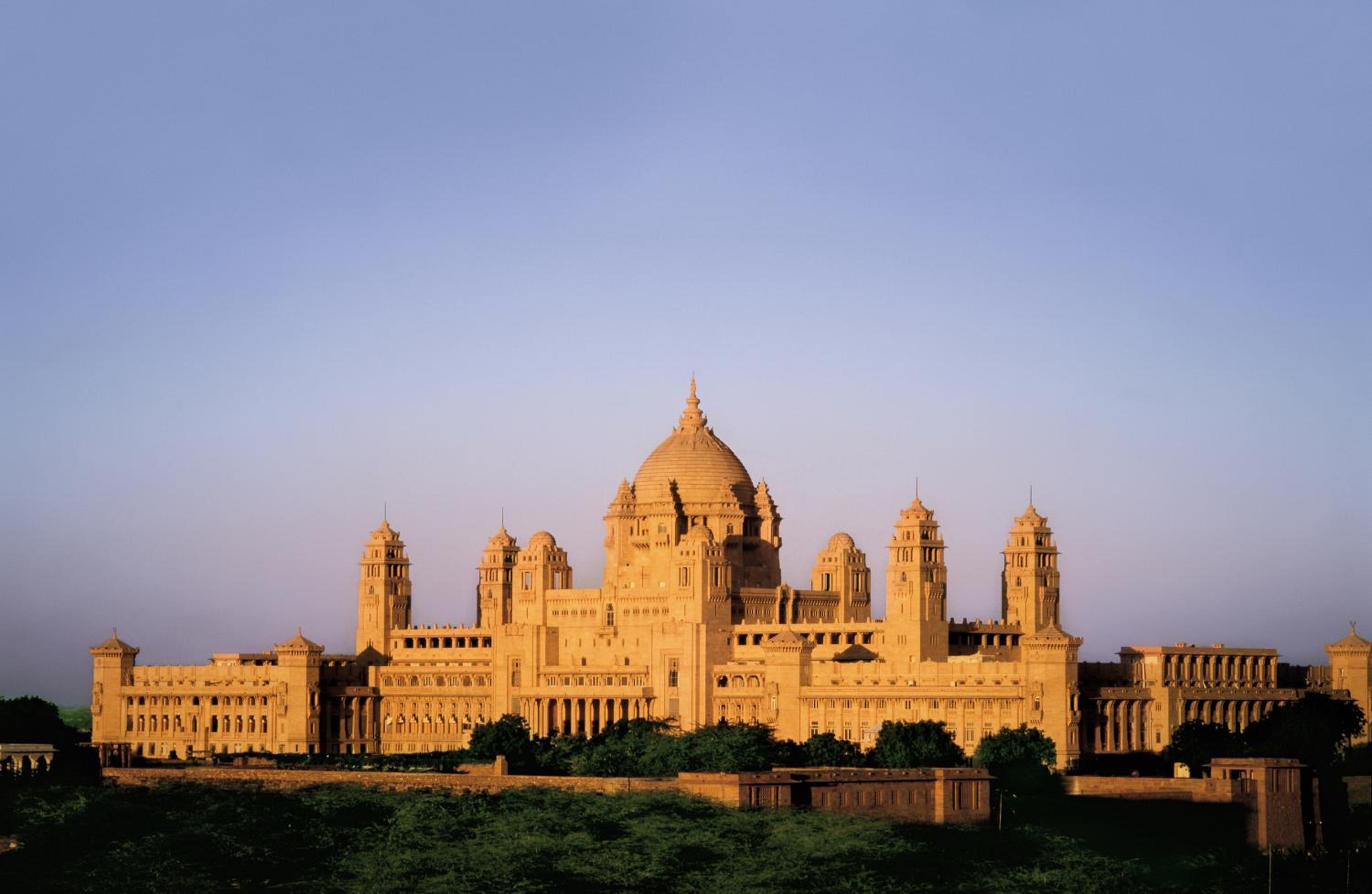 view of a large building with many spires and towers