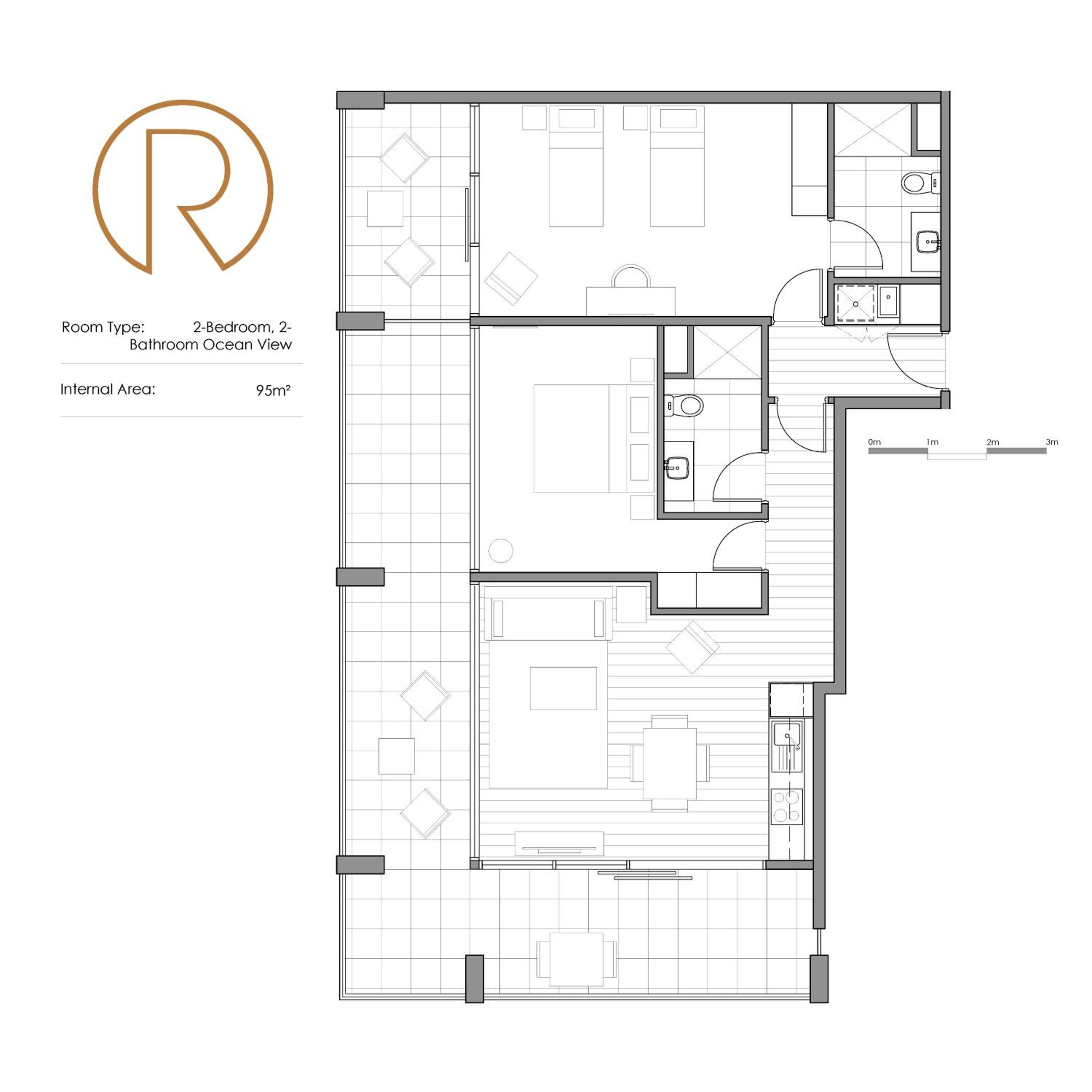 Two-Bedroom Apartment Two Bathroom Apartment with Ocean View