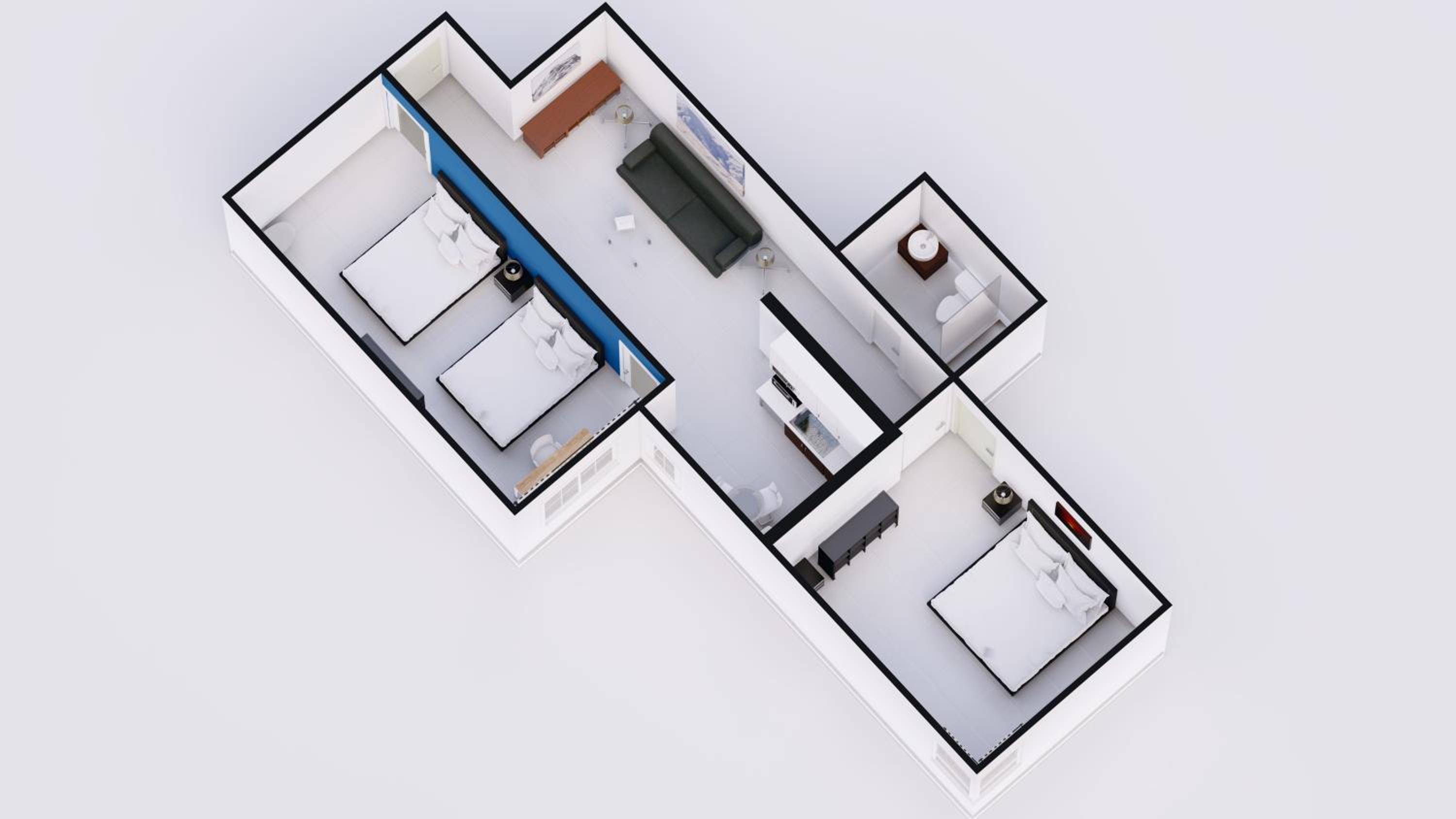 Premium Two-Bedroom Suite Courtyard View with Kitchen
