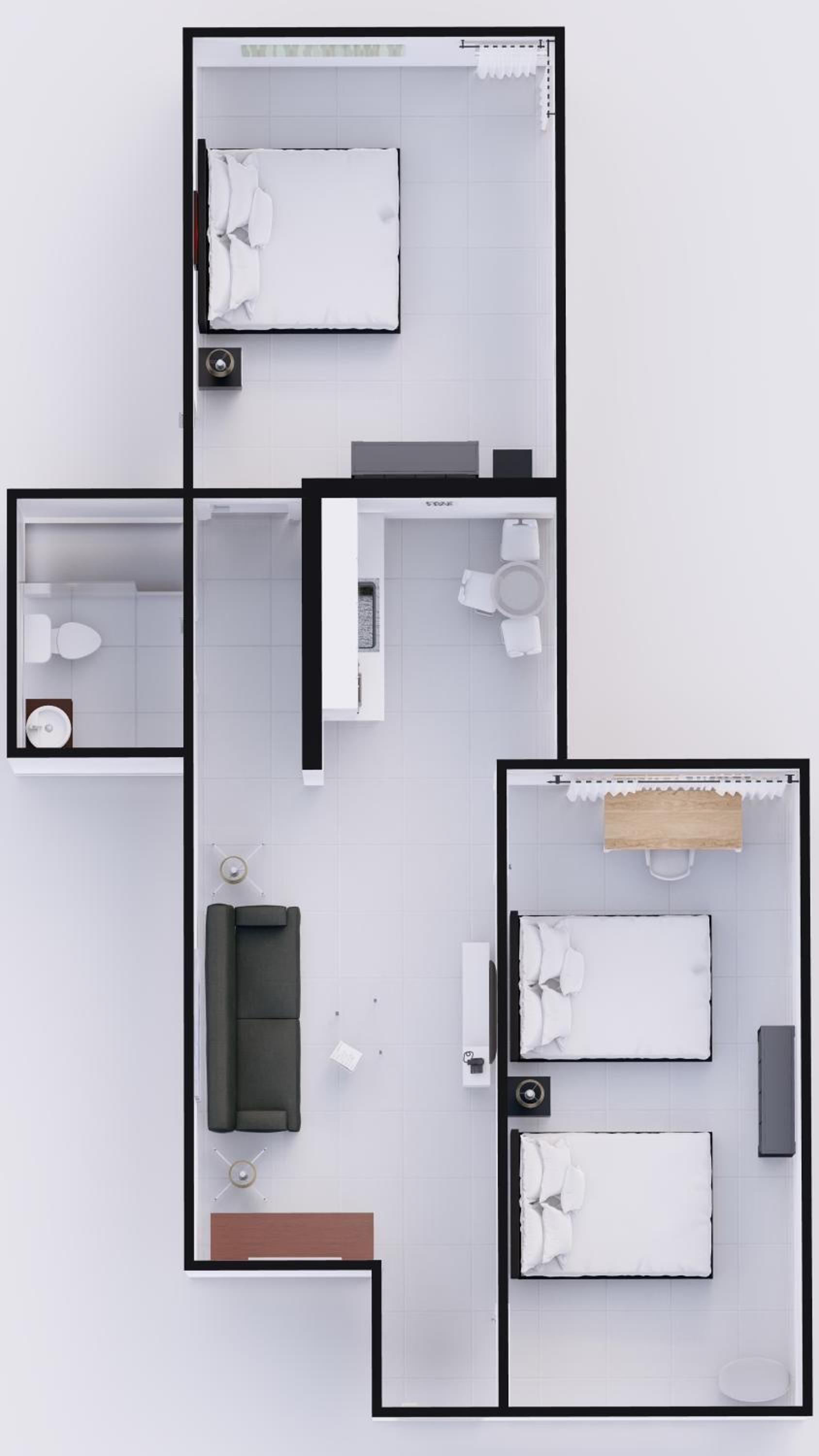 Premium Two-Bedroom Suite Courtyard View with Kitchen