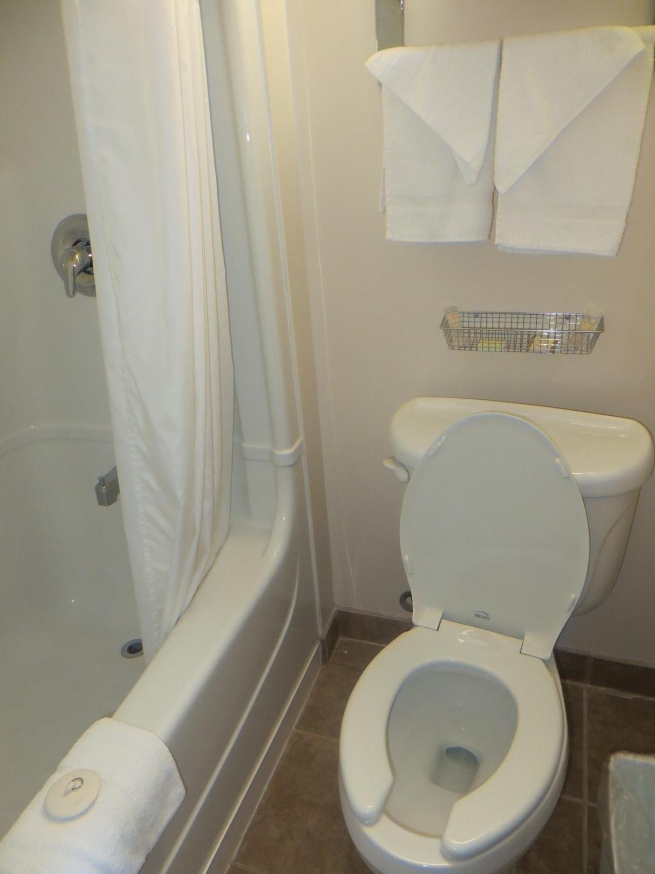 bathroom with a toilet, shower, and bathtub