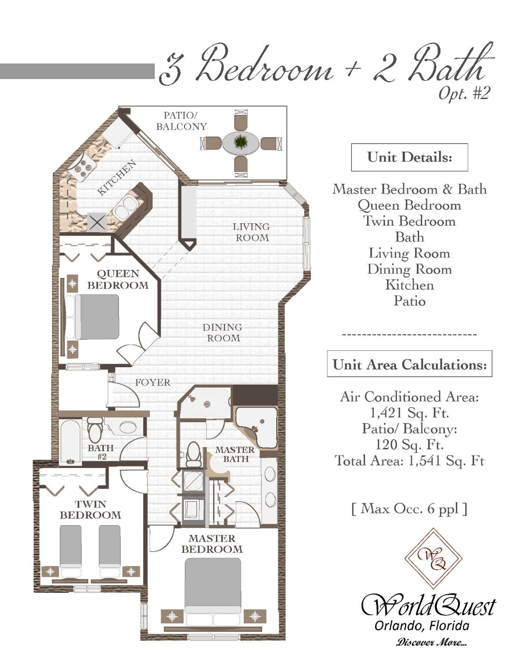 Three-Bedroom Suite with Two Bathrooms