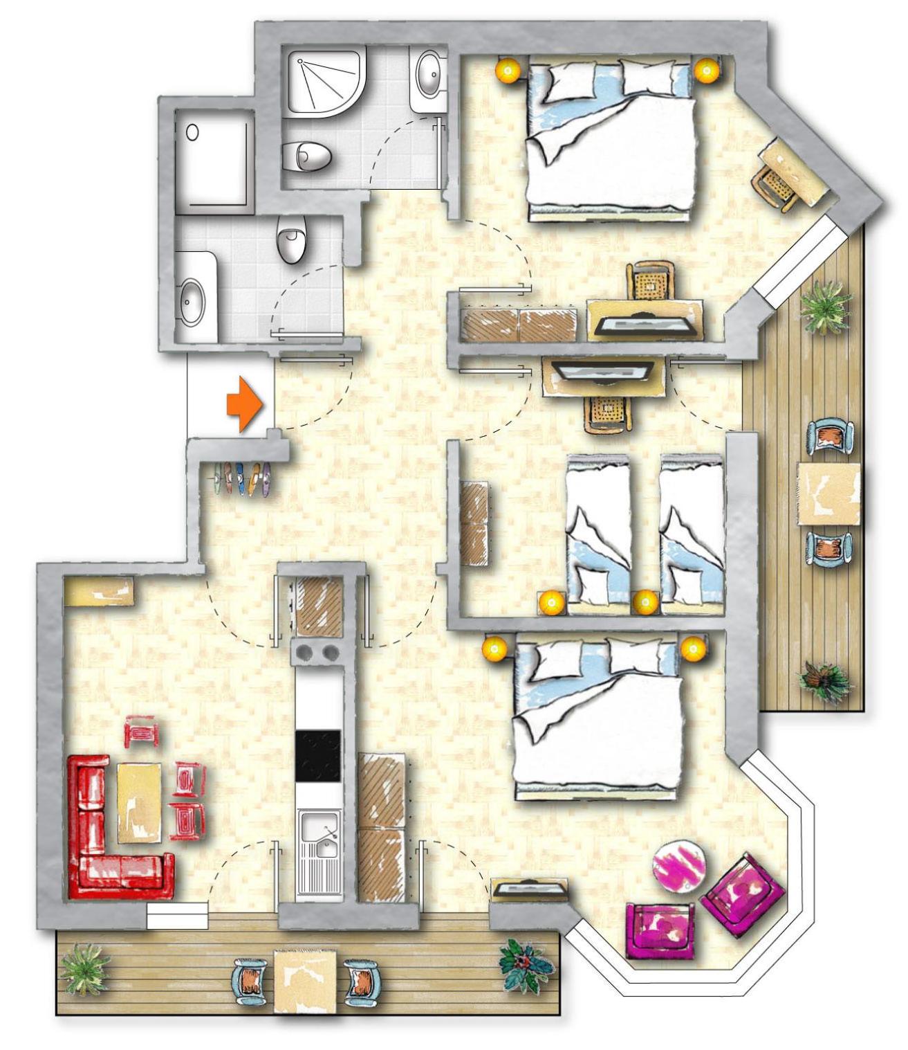 Three-Bedroom Apartment photo 2