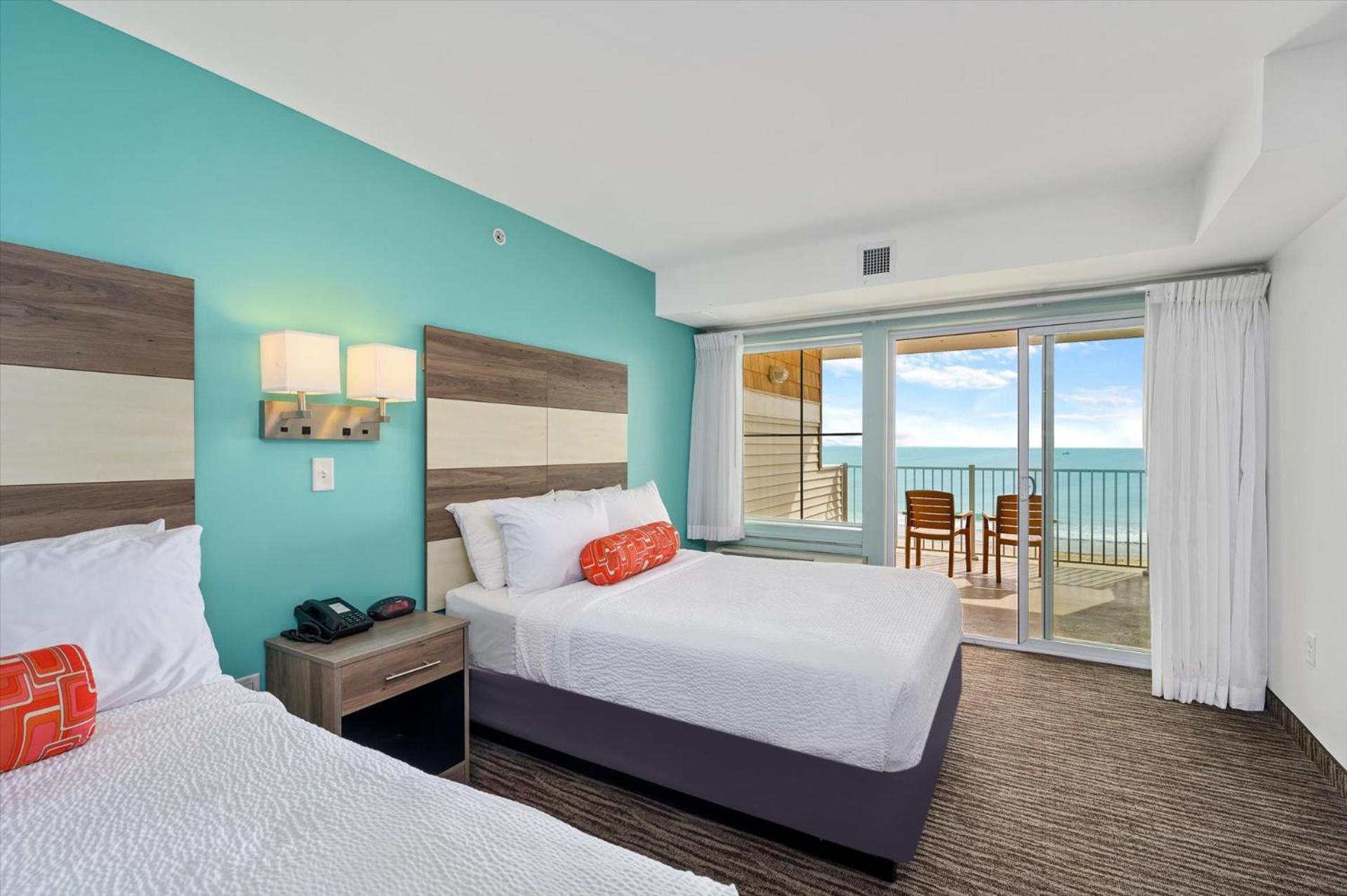 Ocean Front Room with Balcony, 2 Double Beds and Kitchenette