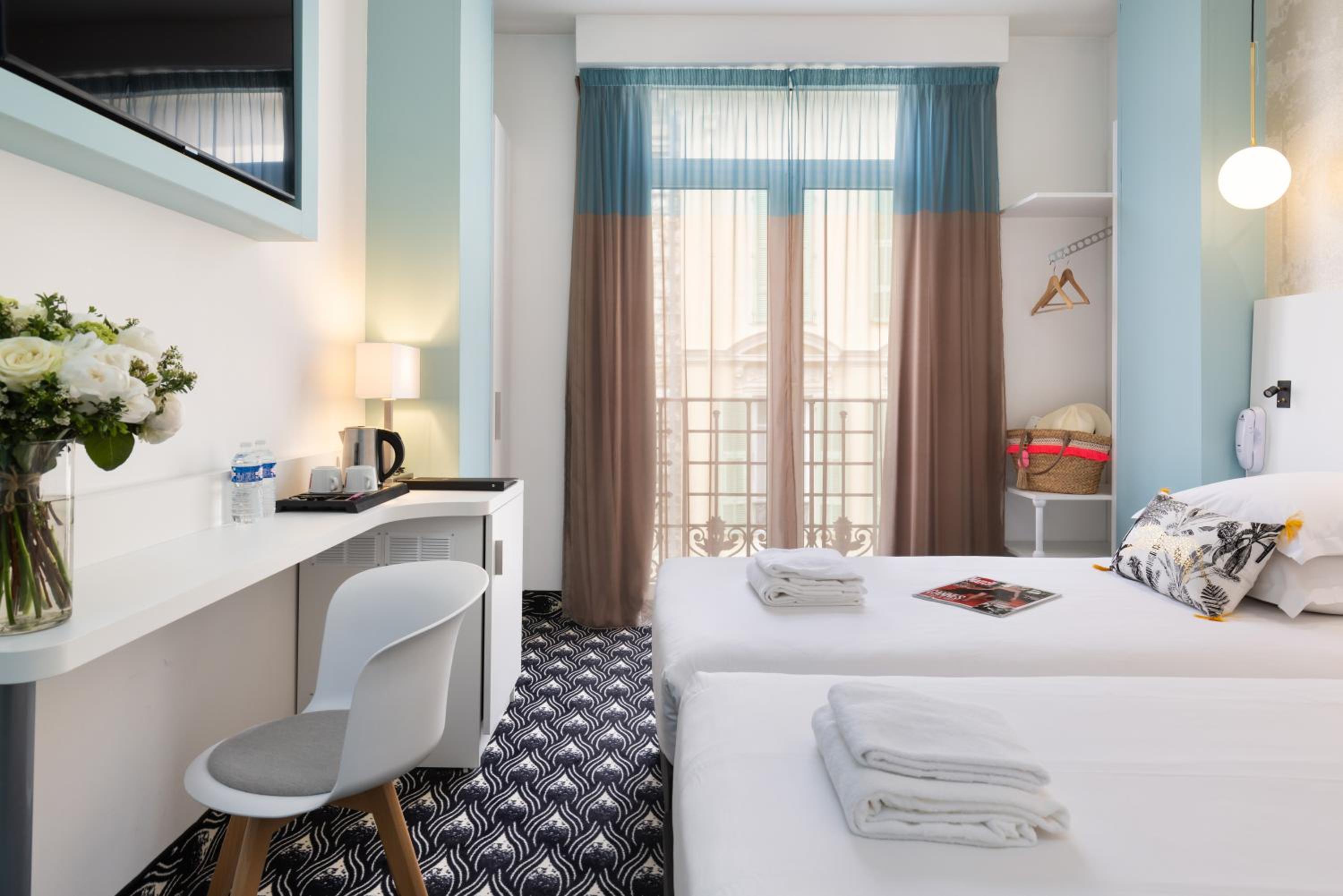Relax in this stylish and cozy hotel room.