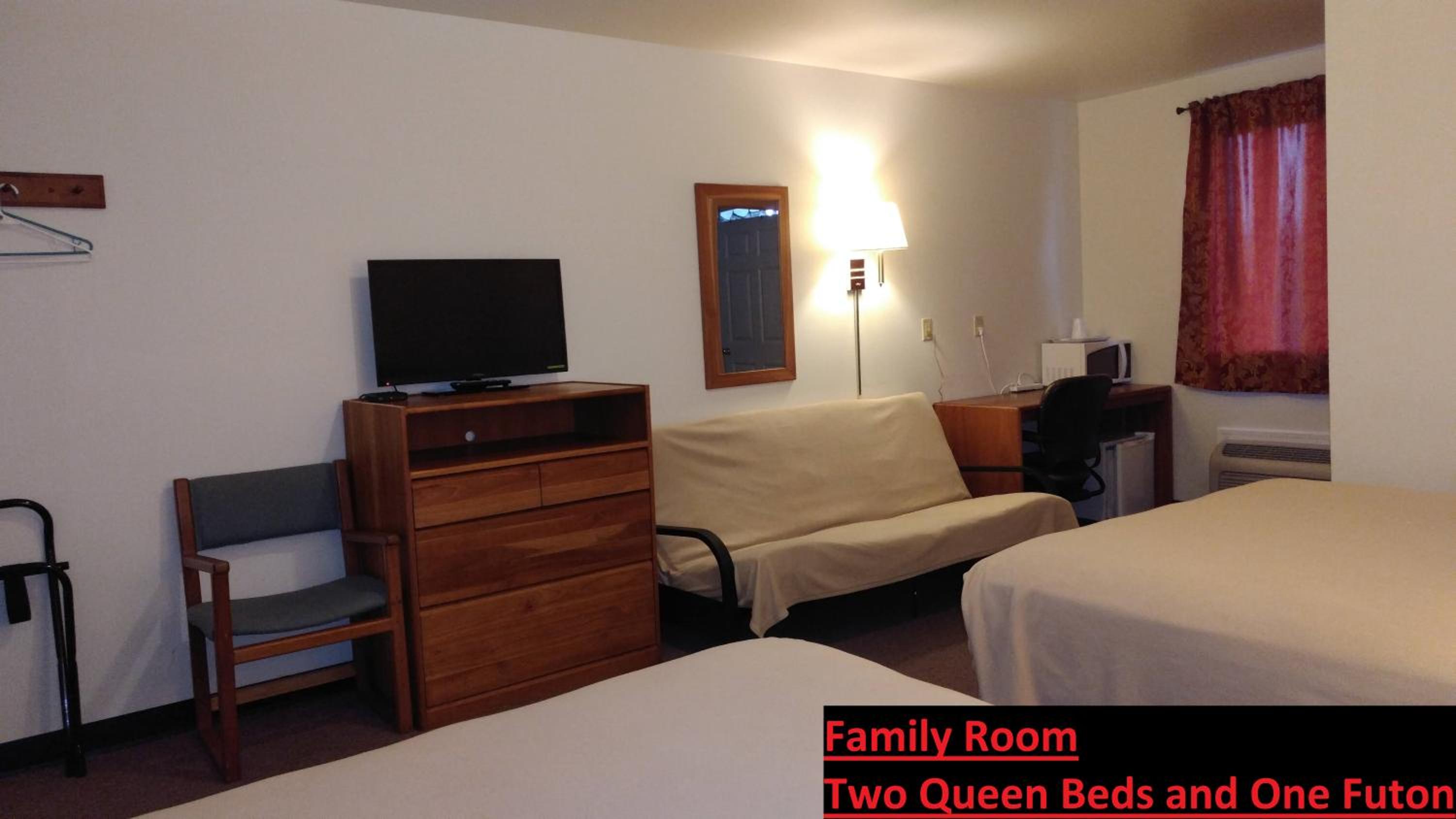 Family Room with Two Queen Beds and One Futon