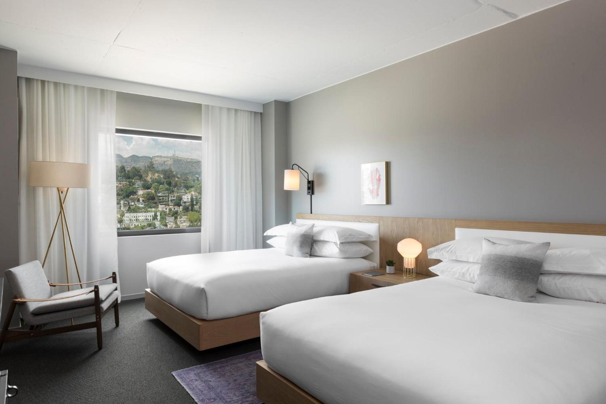 Essential Queen Room with Two Queen Beds and Hollywood Sign View