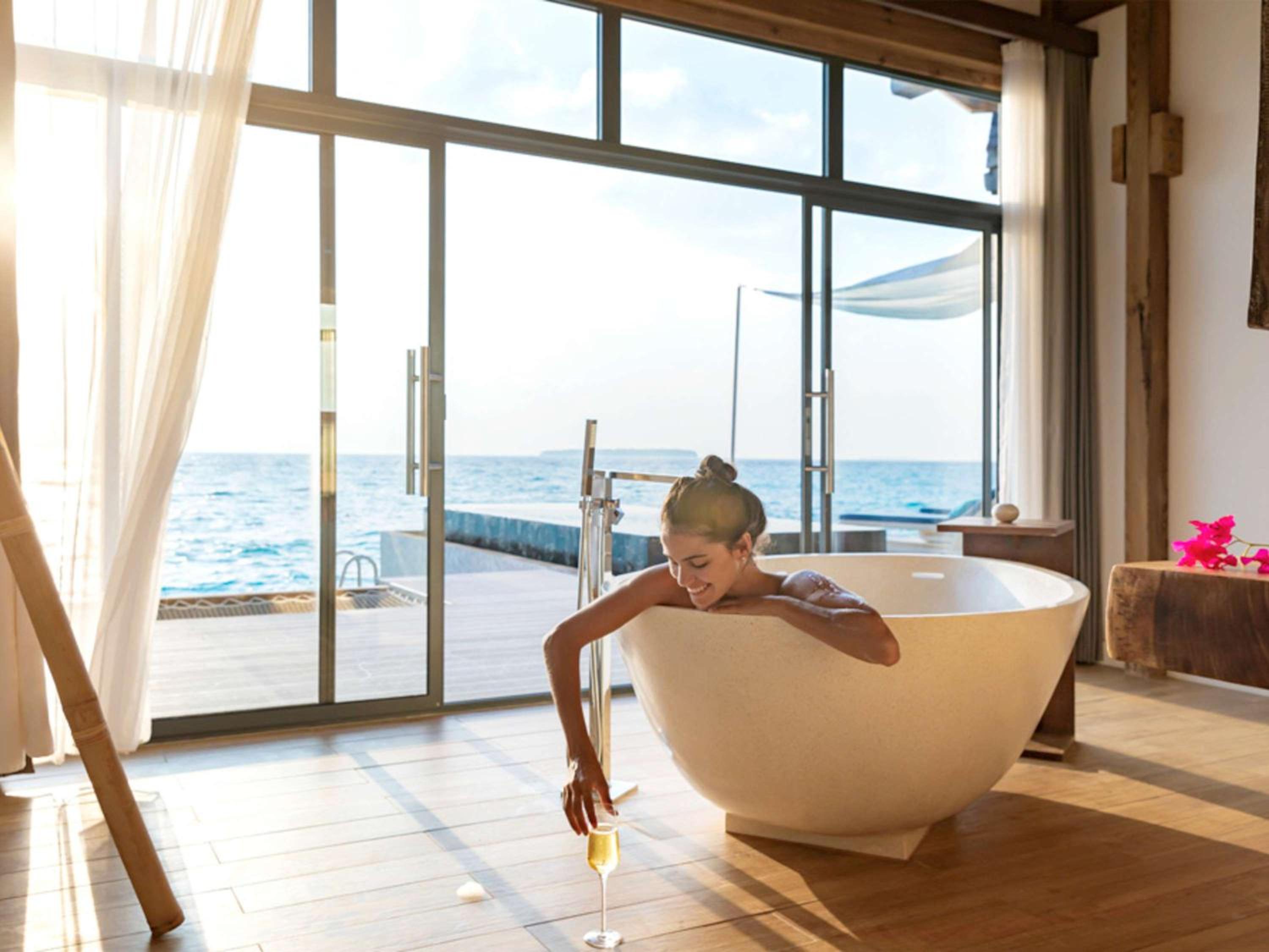 Overwater Pool Villa Ocean, High privacy, see-through floor, infinity pool, daily free flow chocolate hour, free snorkeling gear & non-motorized water sports