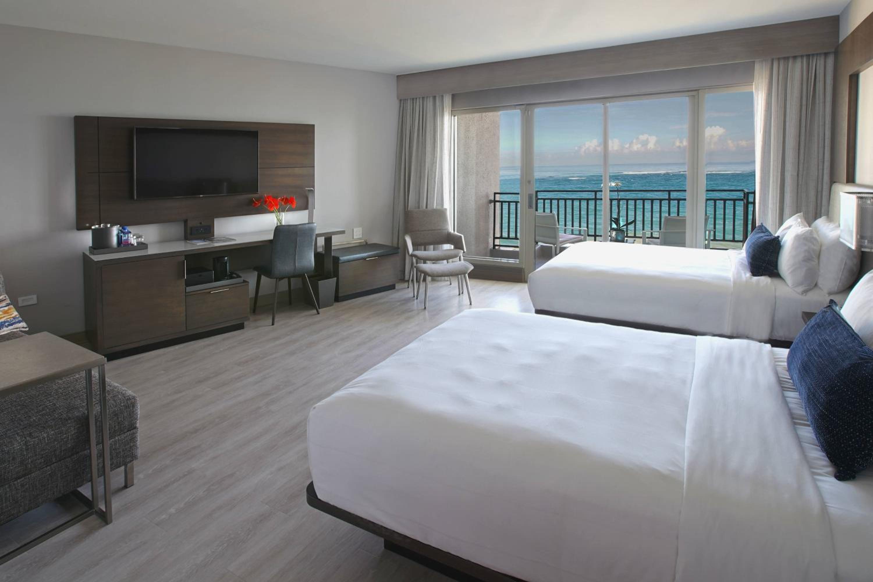 Corner Ocean View Room with Two Double Beds, Balcony, Cabana