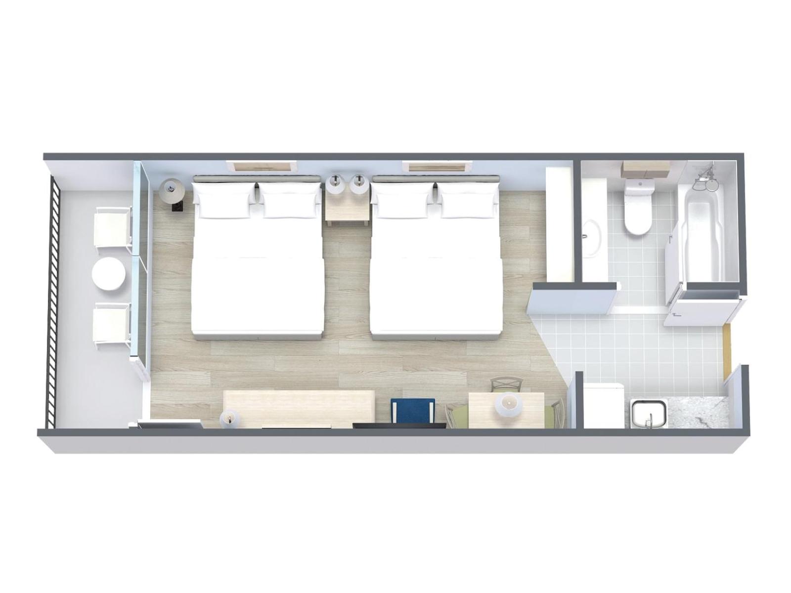 1 Bedroom Oceanfront (Non-Efficiency) with 2 Queen Beds – B1N