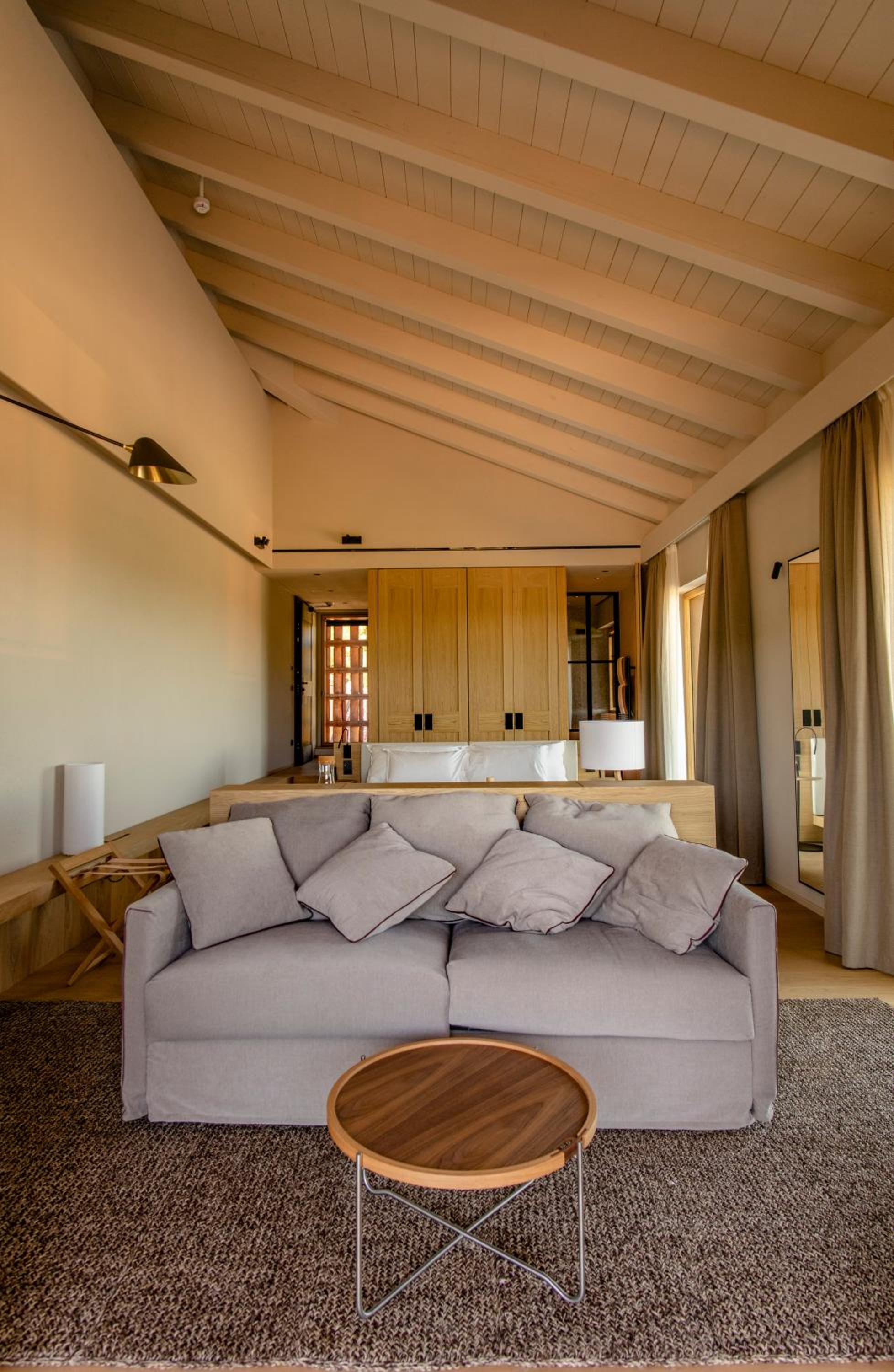 large living room with a couch and a coffee table