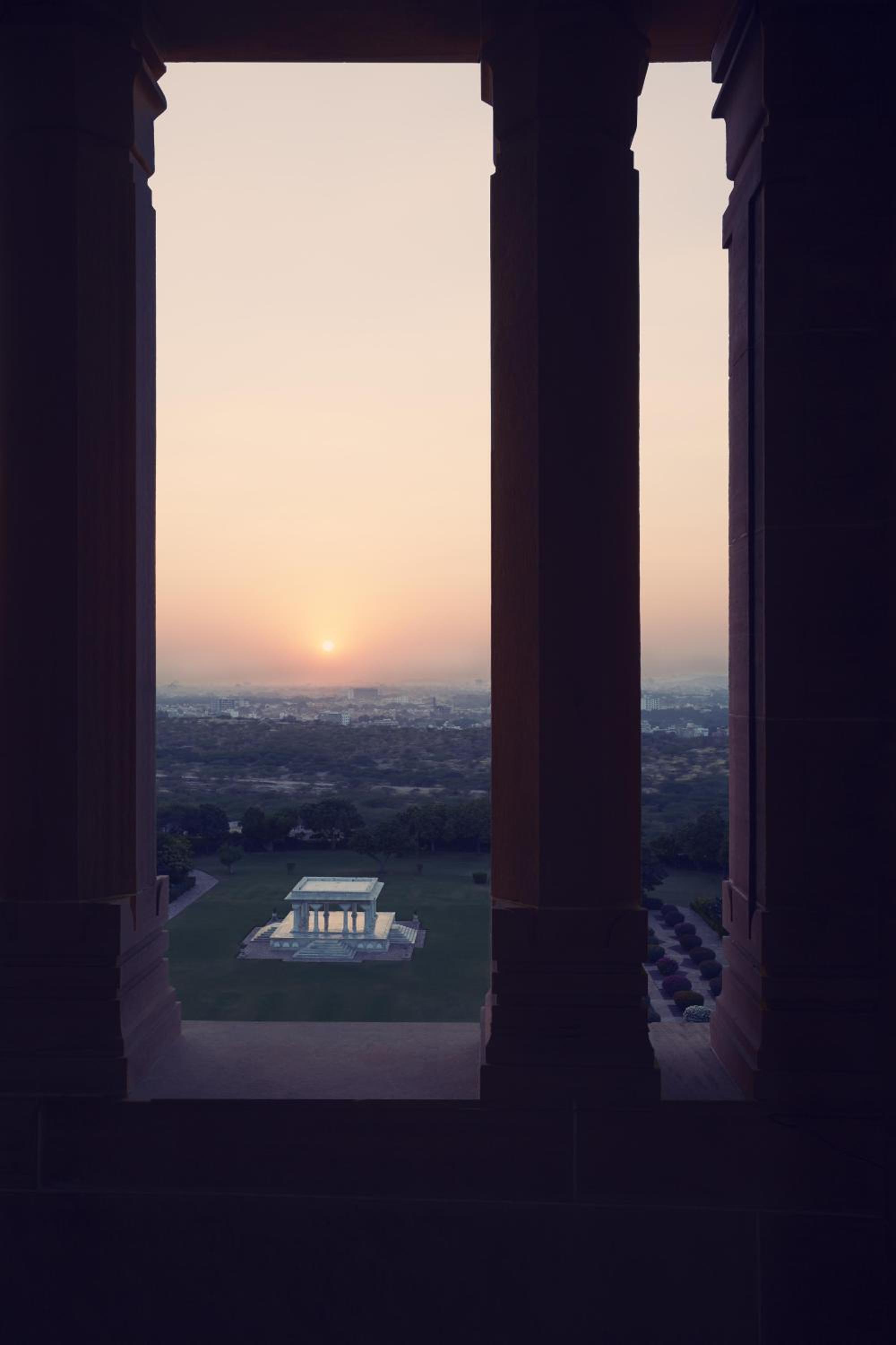 reflection of the setting sun in the water pool?