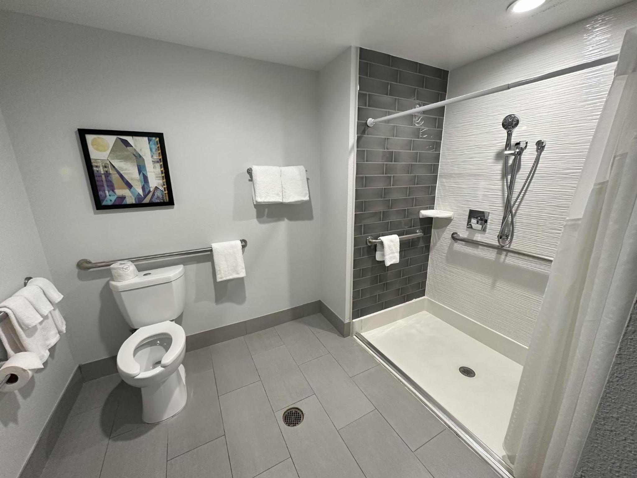 Double Room with Two Double Beds and Communications Mobility Accessible Roll-In Shower photo 2