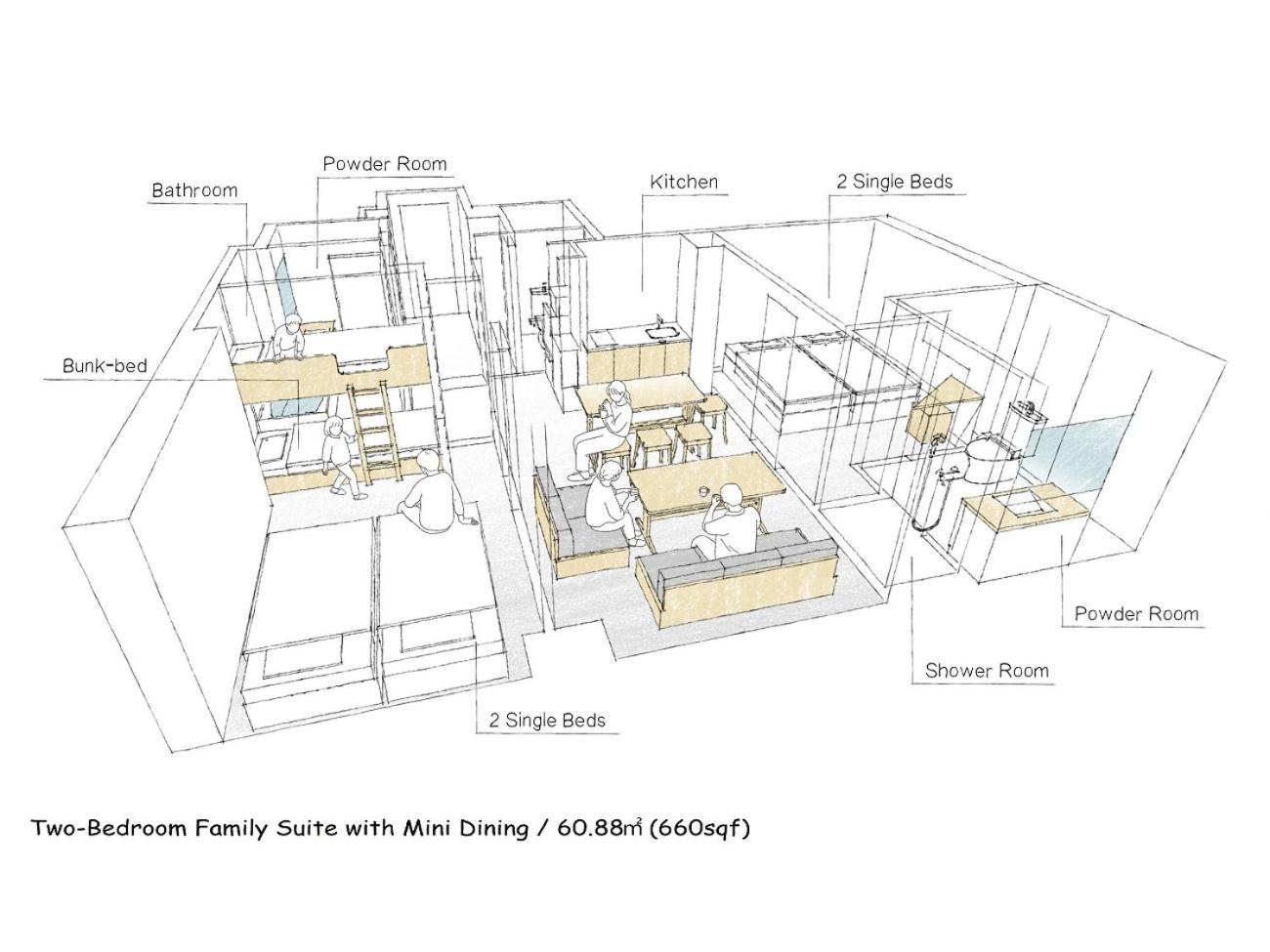 Two-Bedroom Family Suite with Mini Dining