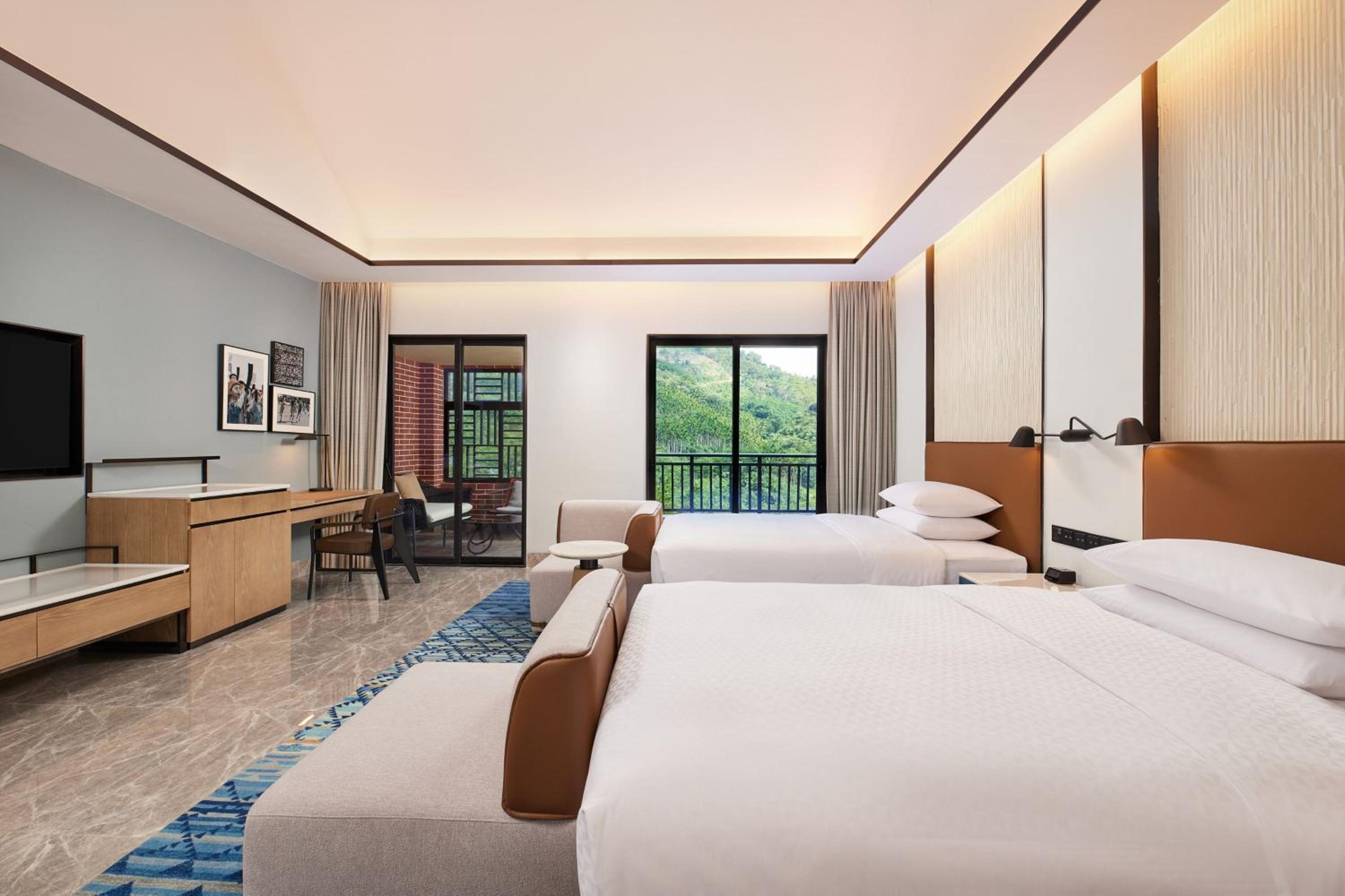 Deluxe Double Room with Two Double Beds with Balcony and Garden View
