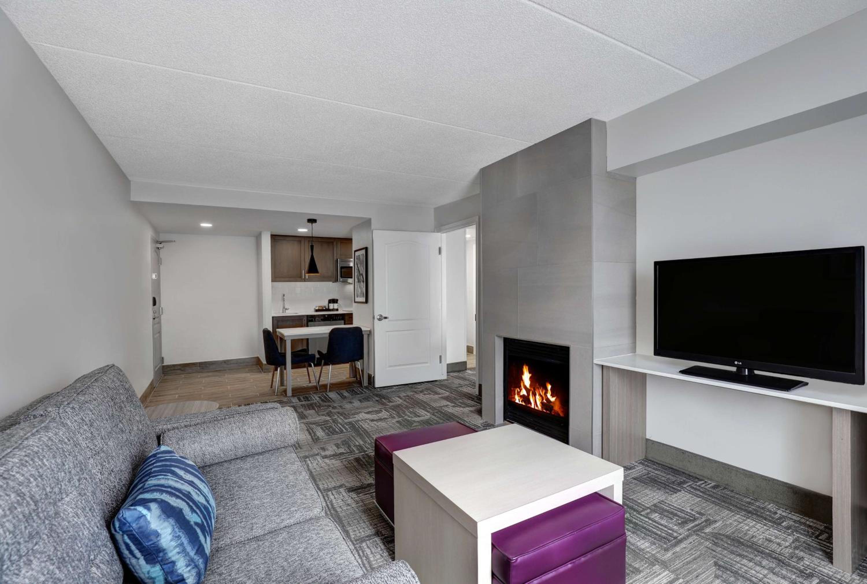 living room with a flat screen tv and a fireplace
