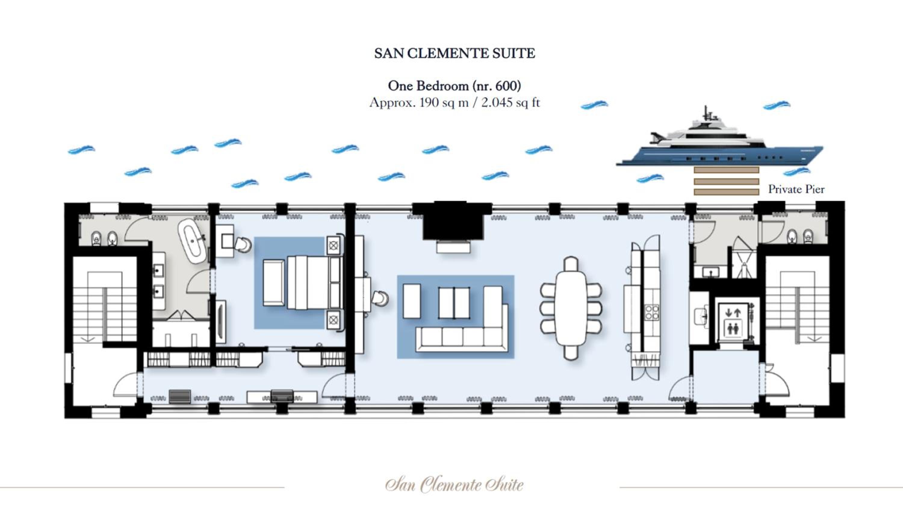 floor plan of an apartment in the middle of the ocean