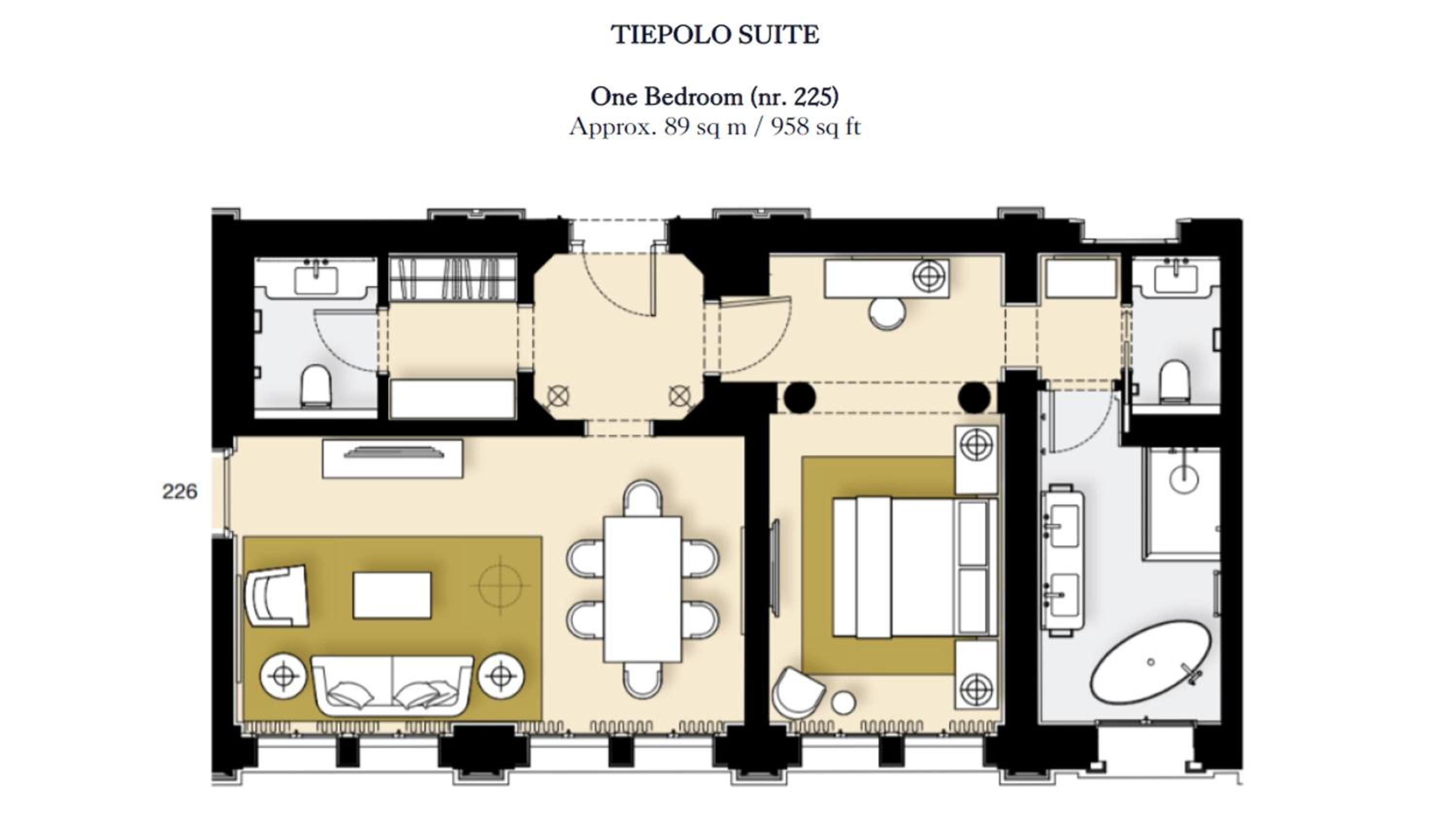 floor plan of a two bedroom suite at the hotel
