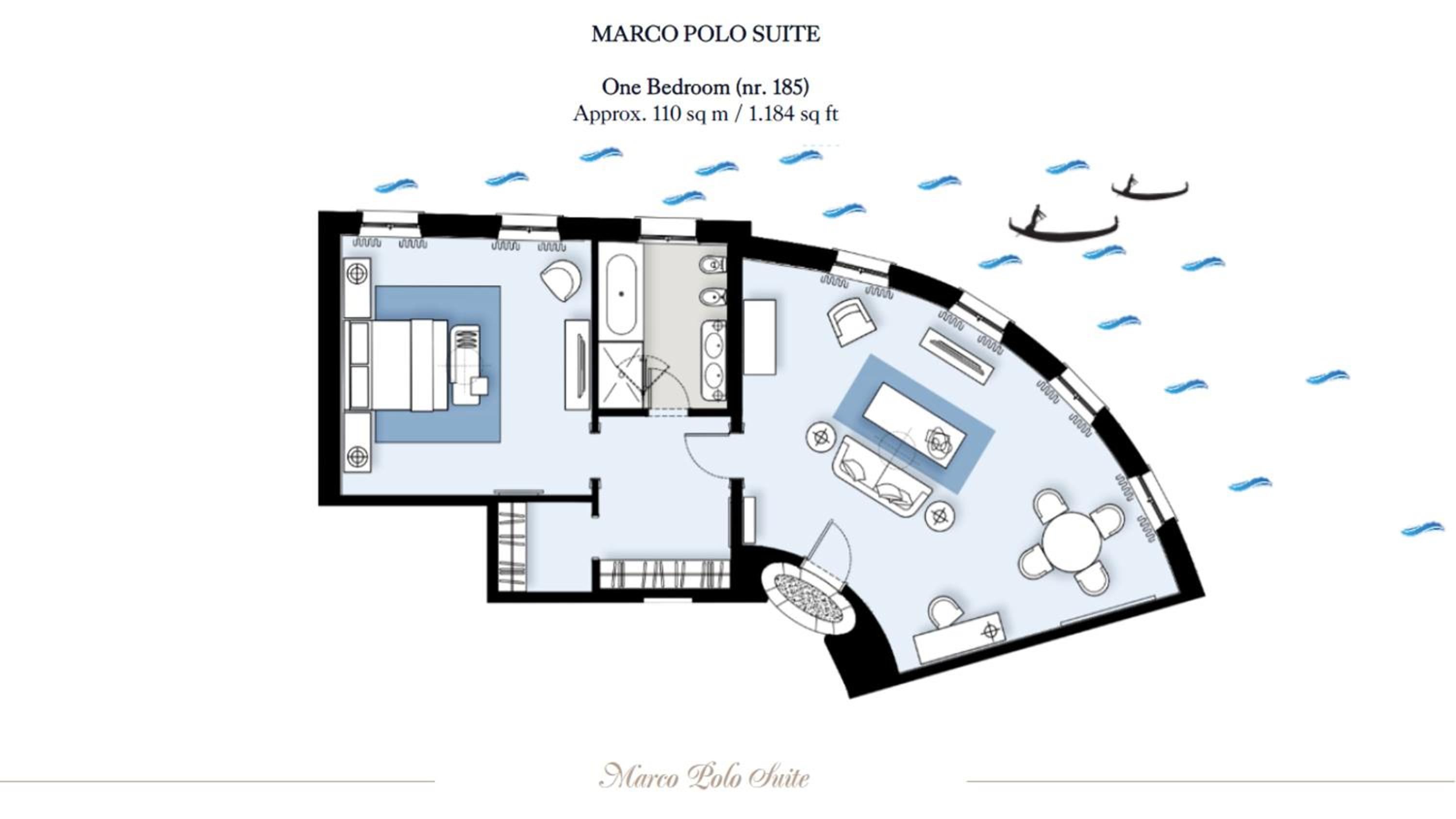 floor plan of one bedroom suite on the second floor