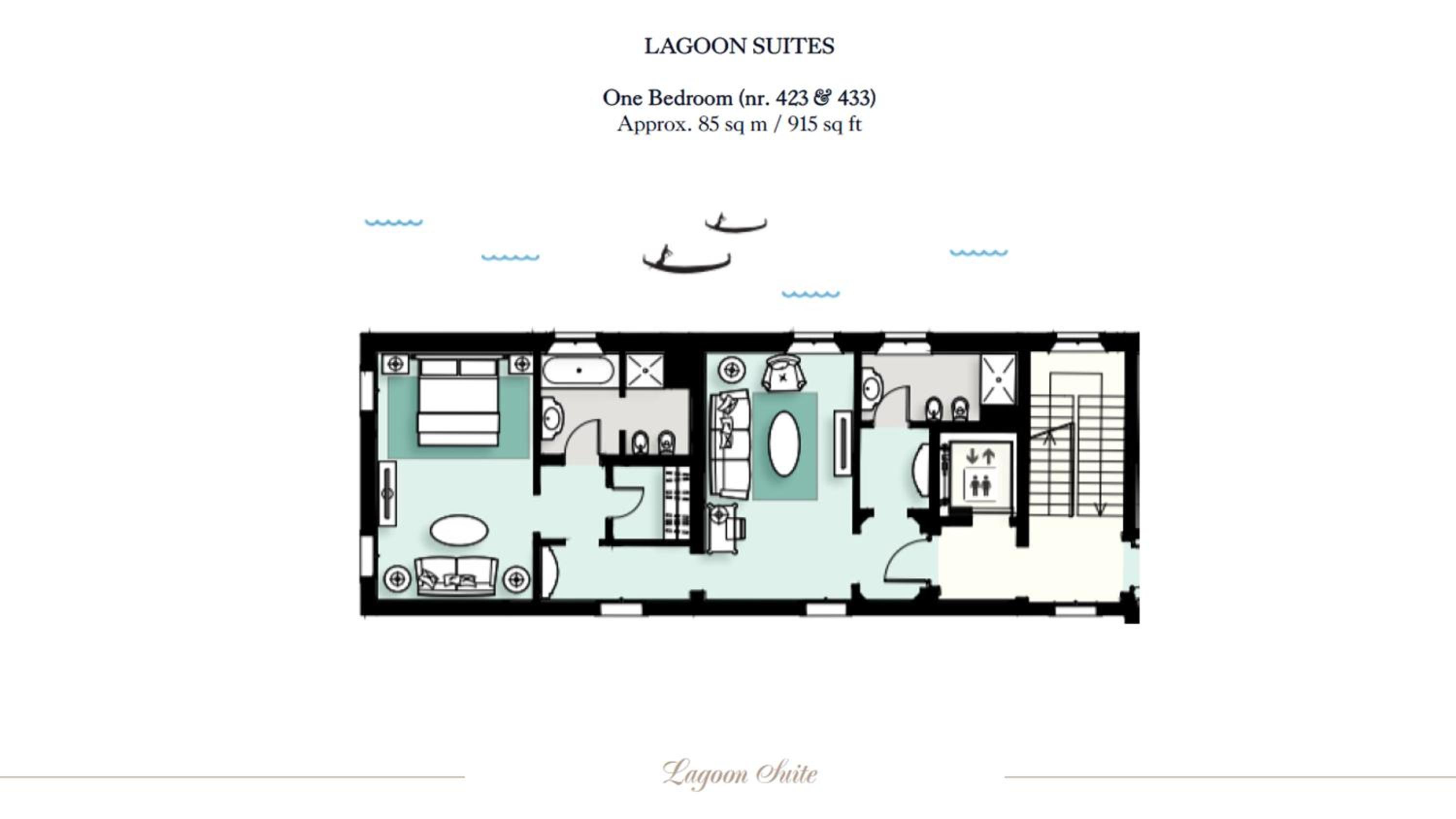 floor plan of one bedroom suite on the second floor