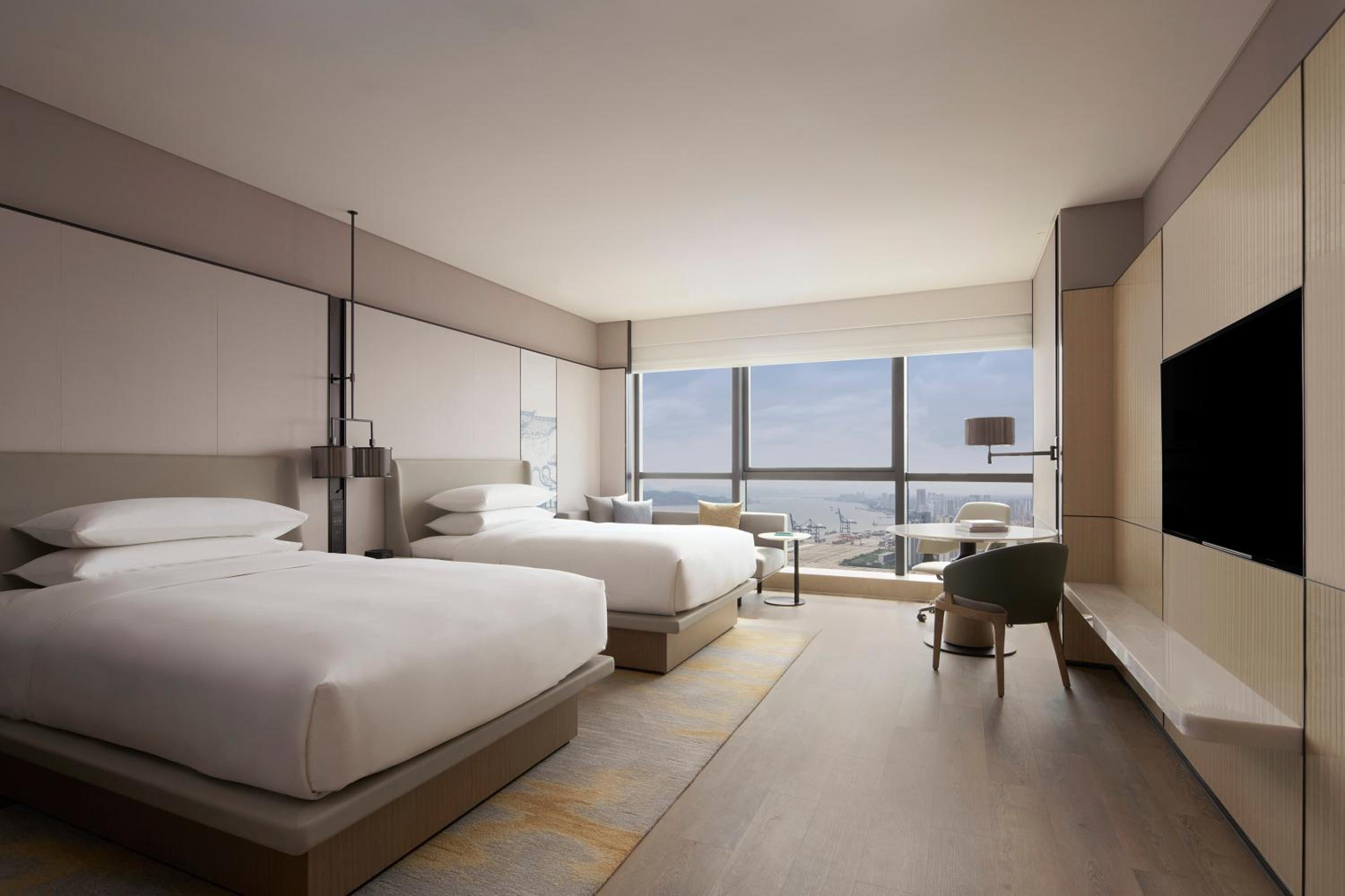 Double Room with Two Double Beds and Partial Sea View