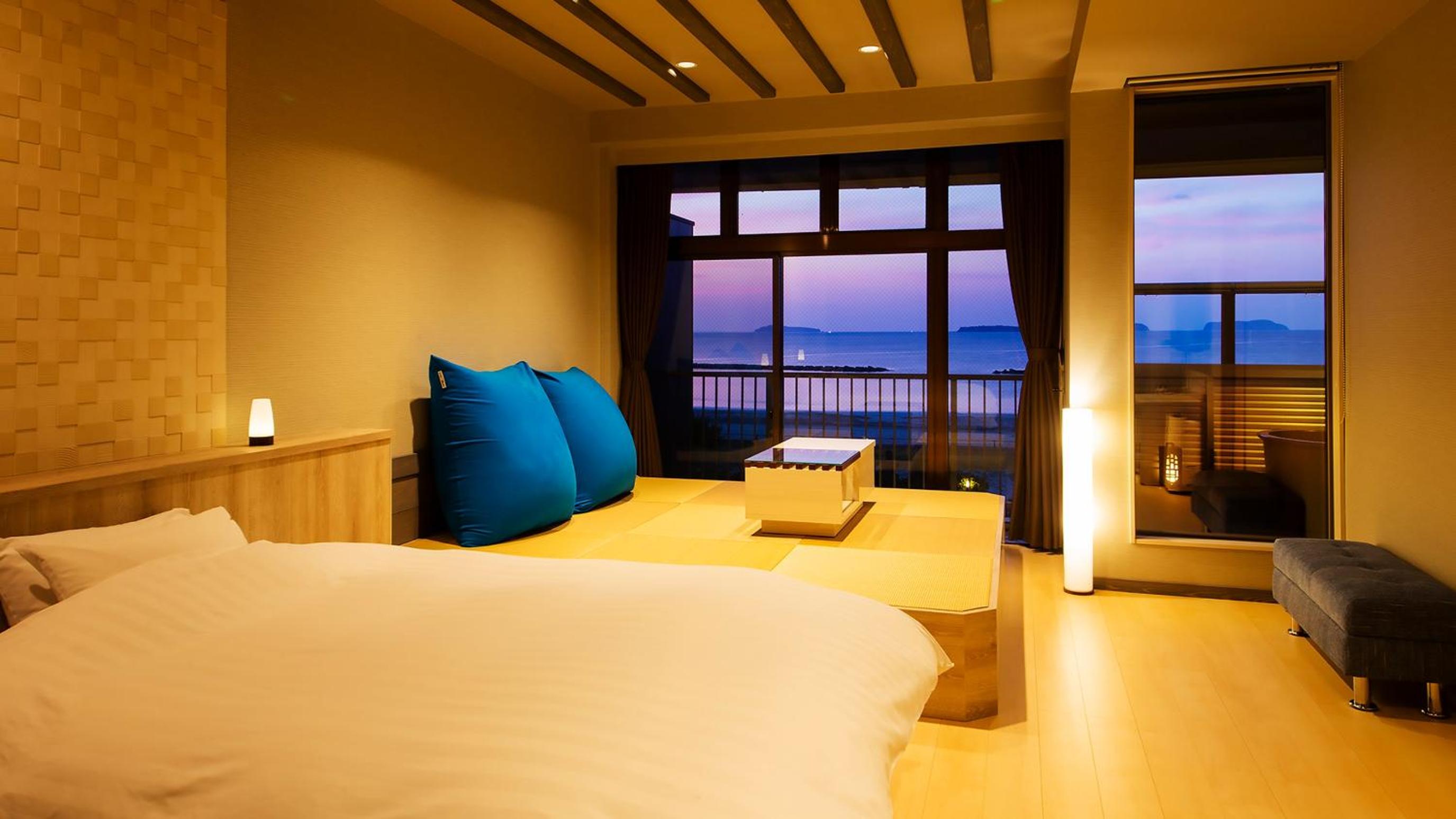 Twin Room with Tatami Area and Semi Open-Air Bath, Ocean View