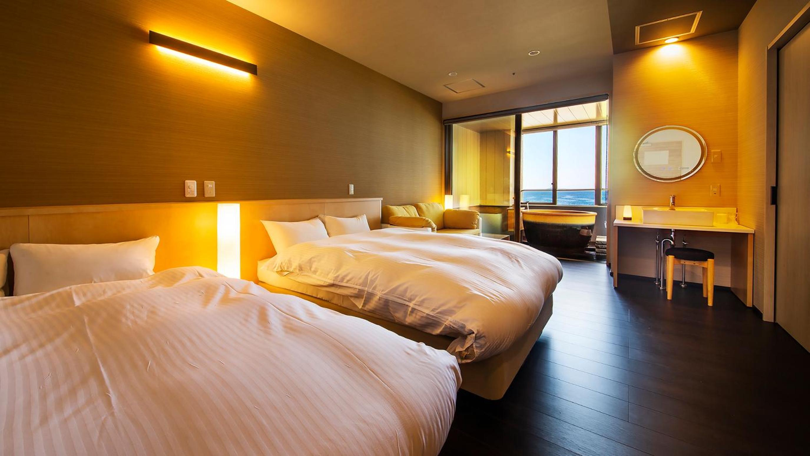 Twin Room with Semi Open-Air Bath and Ocean View
