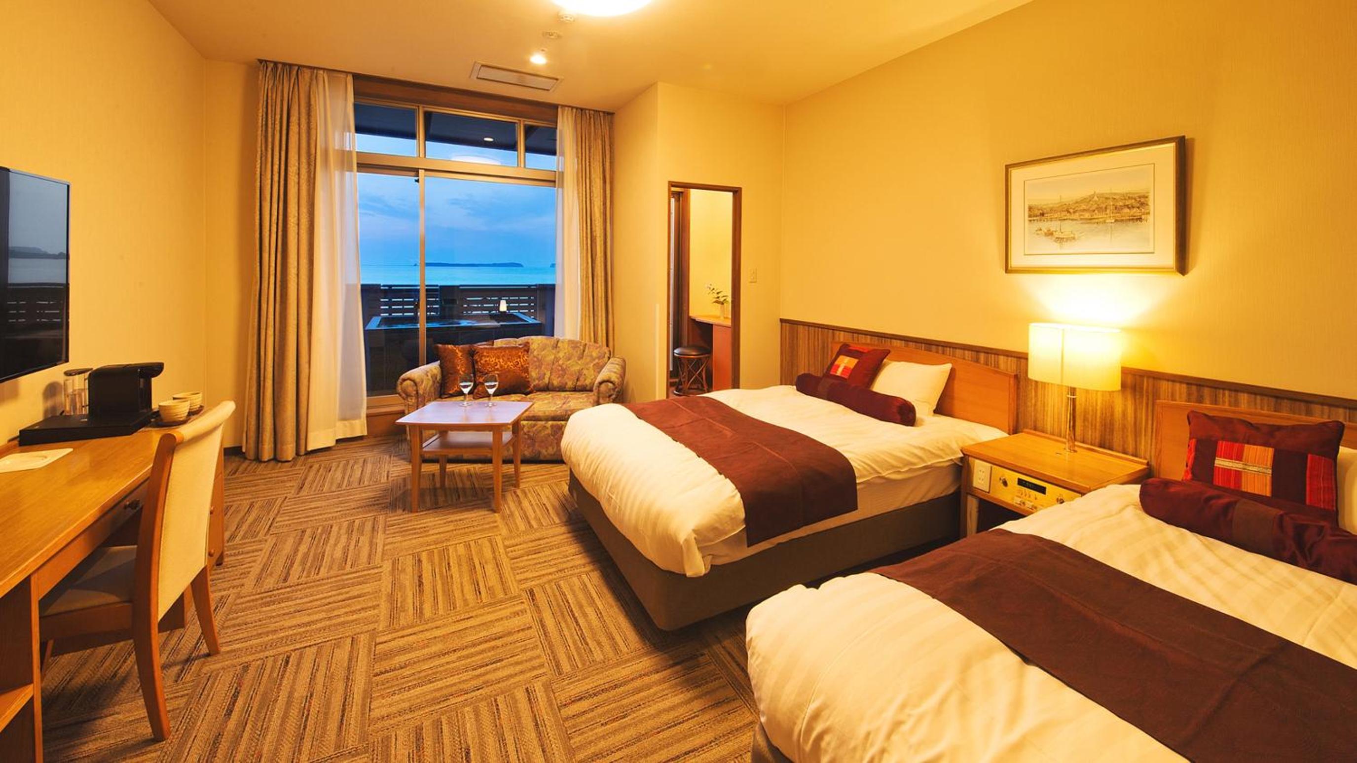 Twin Room with Open-Air Hot Spring Bath and Ocean View