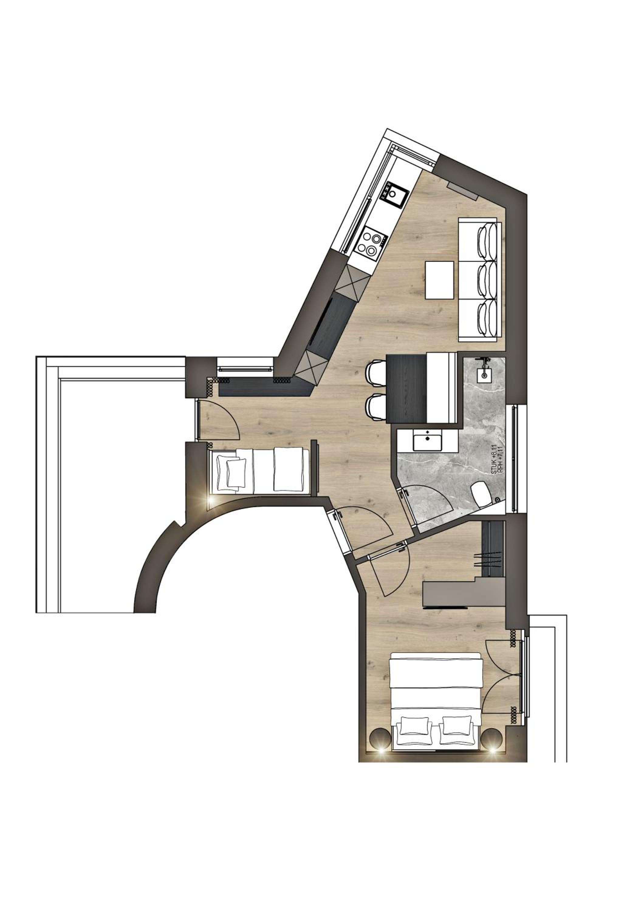 One-Bedroom Apartment with Balcony and Mountain View   photo 3