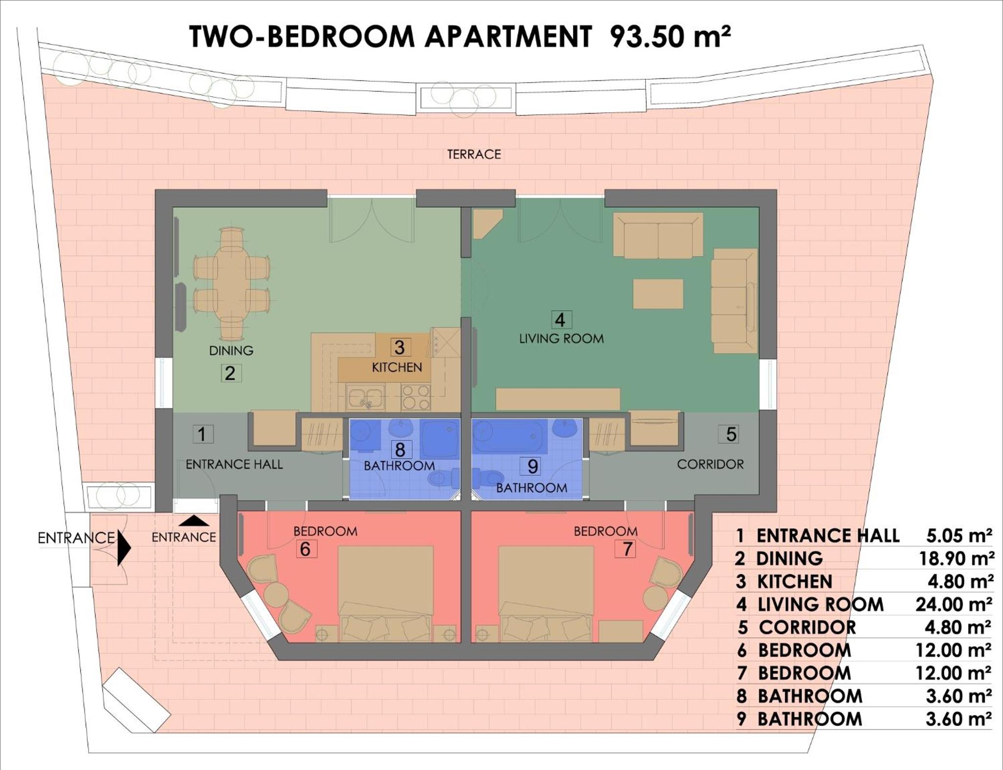 Two-Bedroom Apartment with Terrace and Garden View