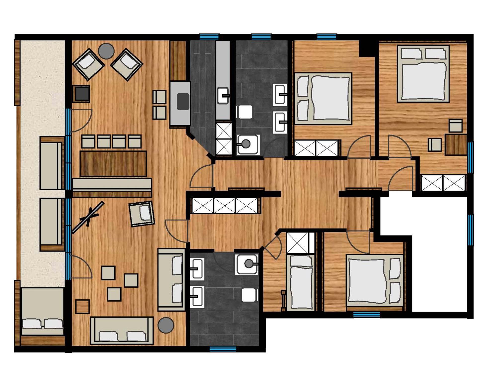 Four-Bedroom Apartment with Balcony  photo 3