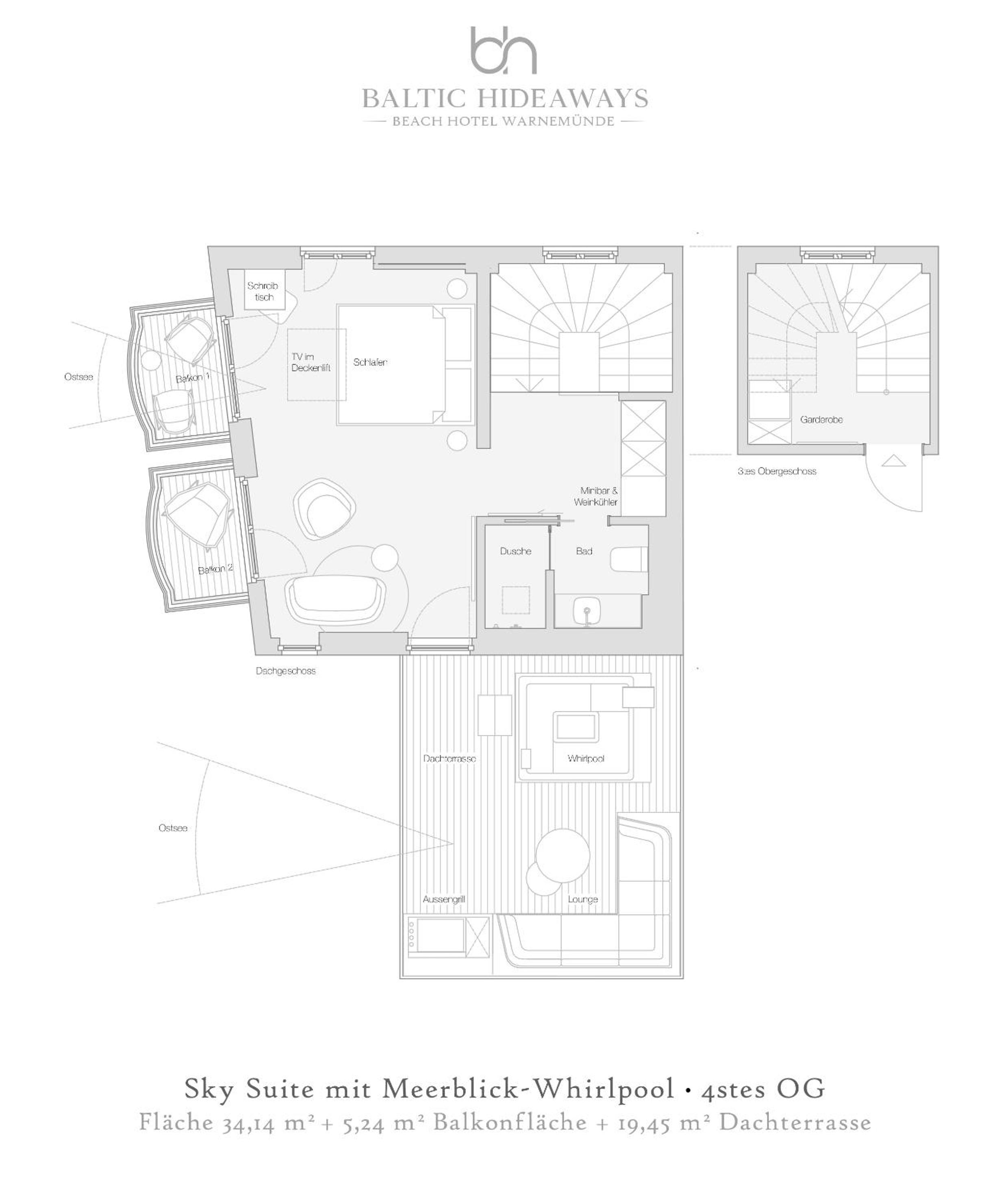 Sky Suite mit Dachterrasse und Meerblick-Whirlpool