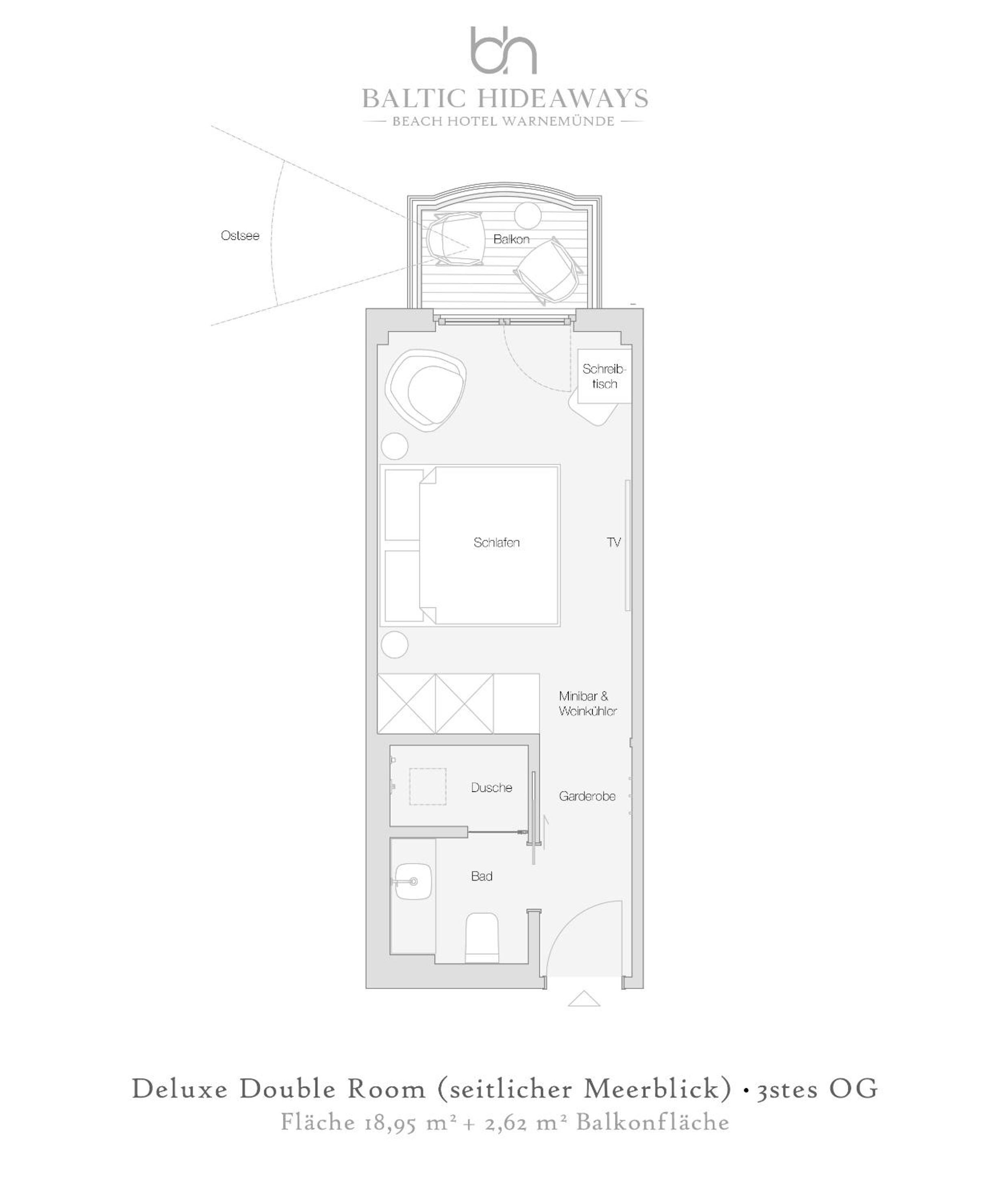 Deluxe Double Room mit seitlichem Meerblick, Balkon