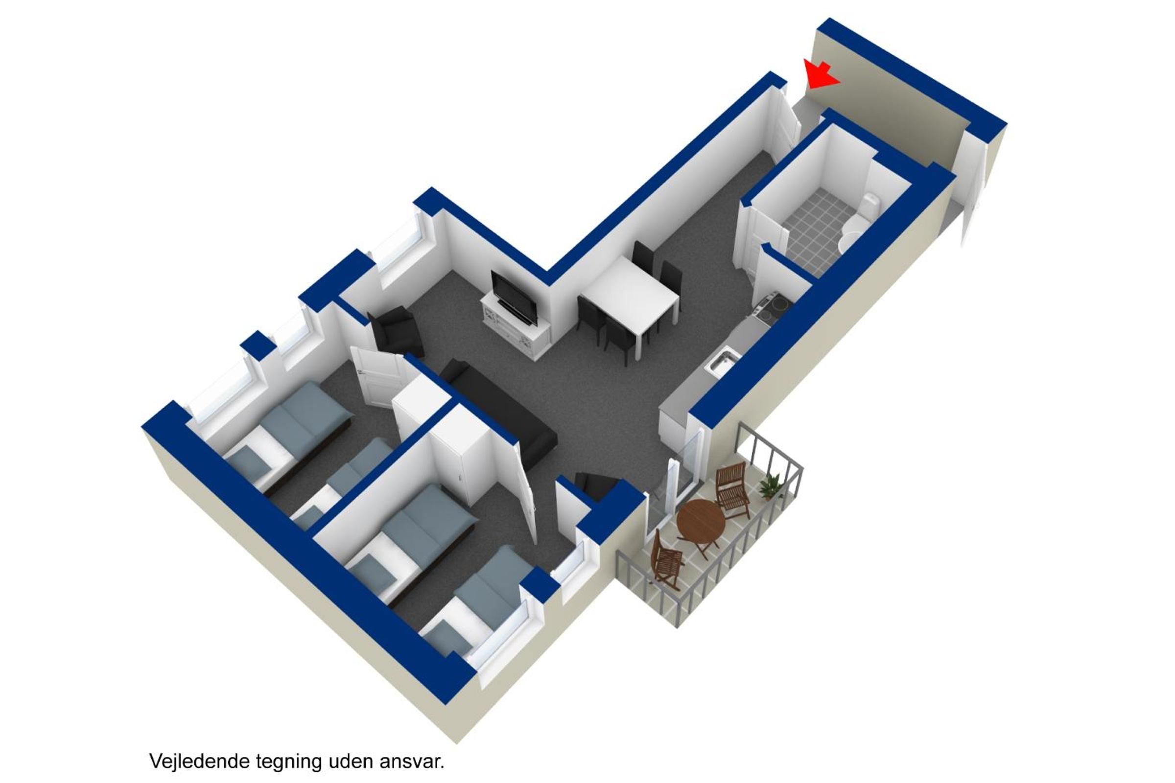Two-Bedroom Apartment with Balcony