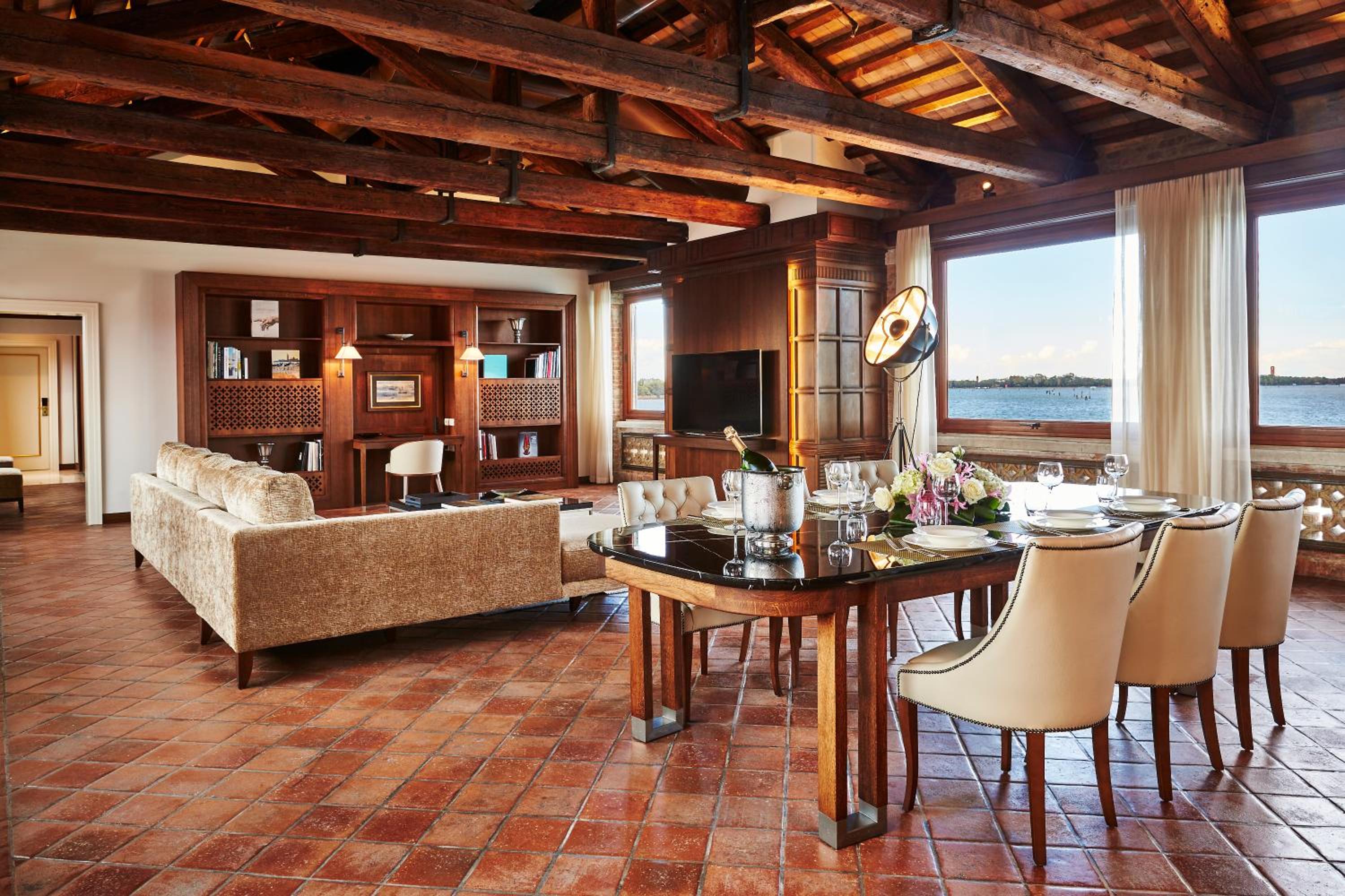 view of the living room, dining room and kitchen