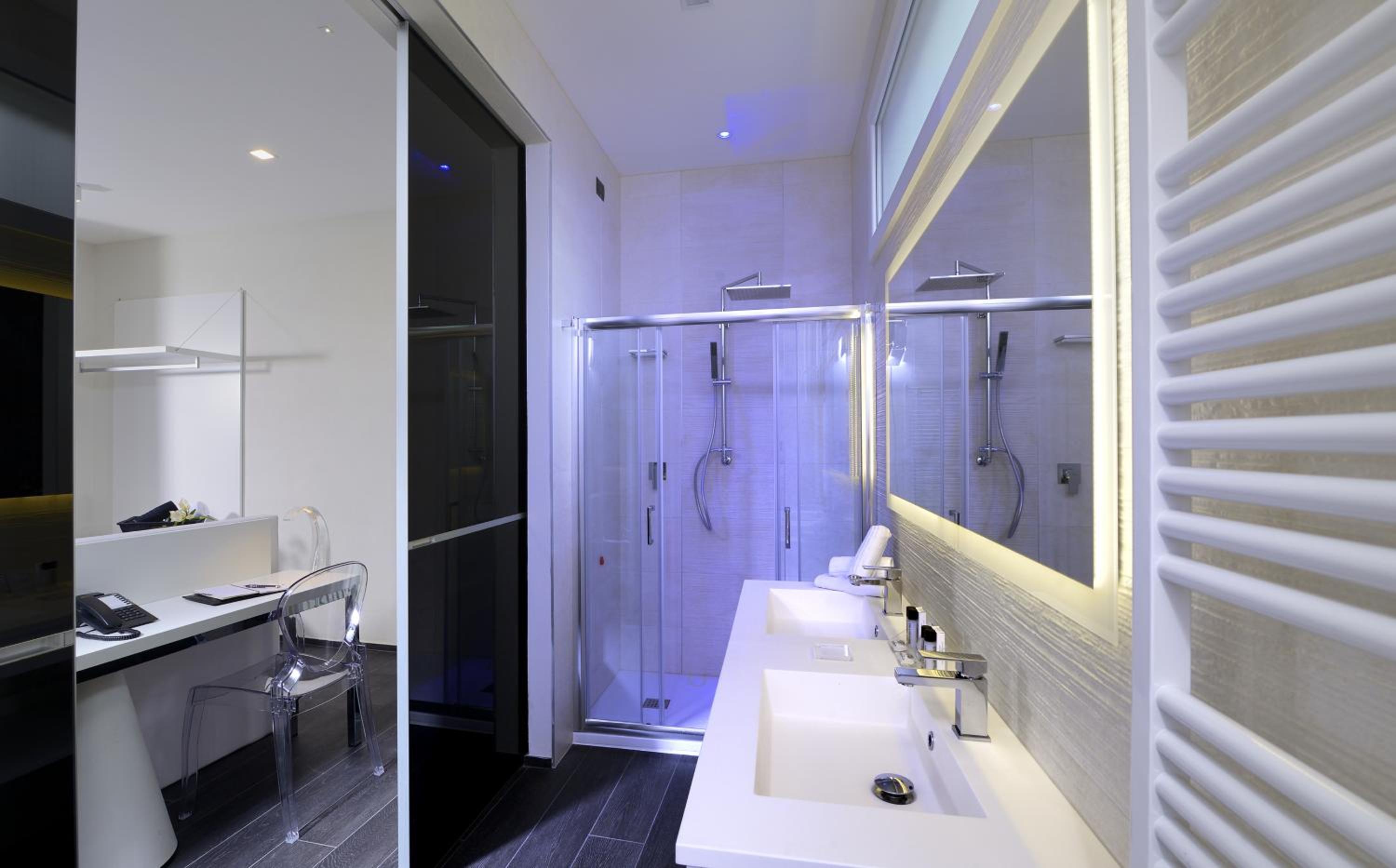 Relax in this luxurious and modern bathroom retreat.