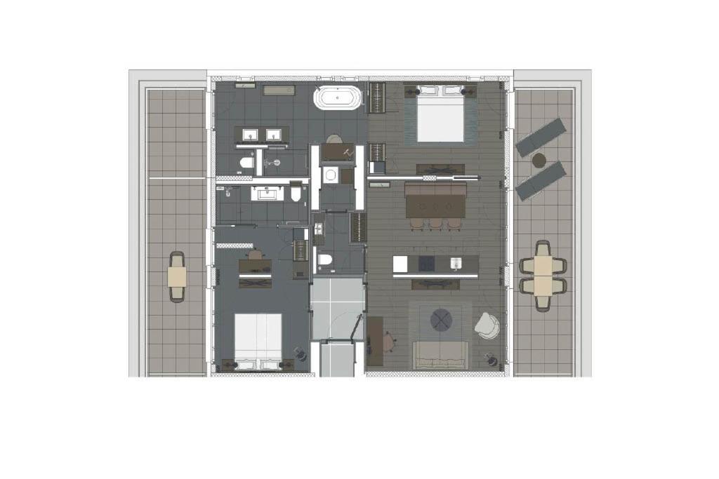 Two-Bedroom Rooftop Suite with kitchen