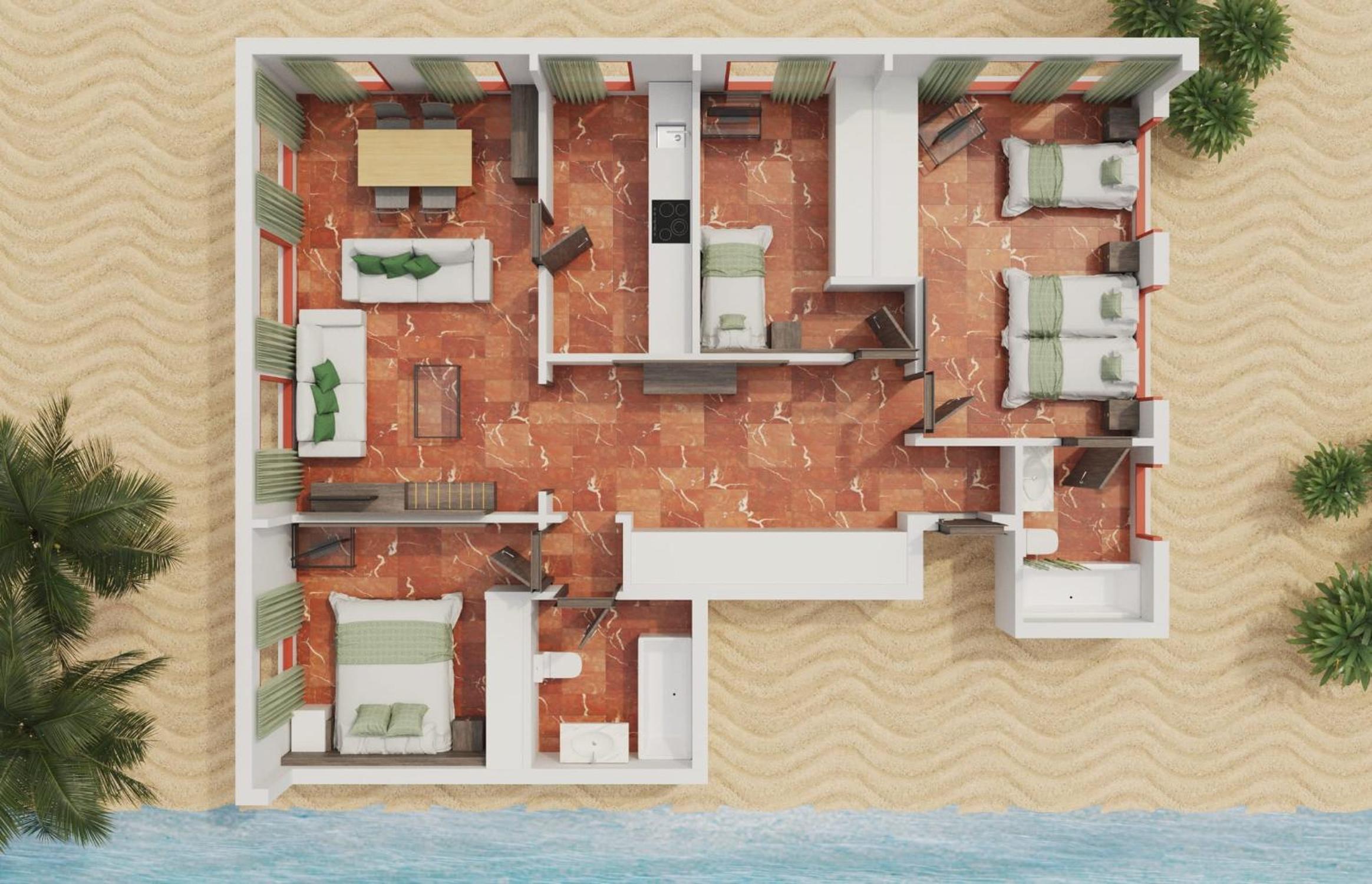Apartamento de Lujo de Tres Dormitorios (5 Adultos + 3 Niños)