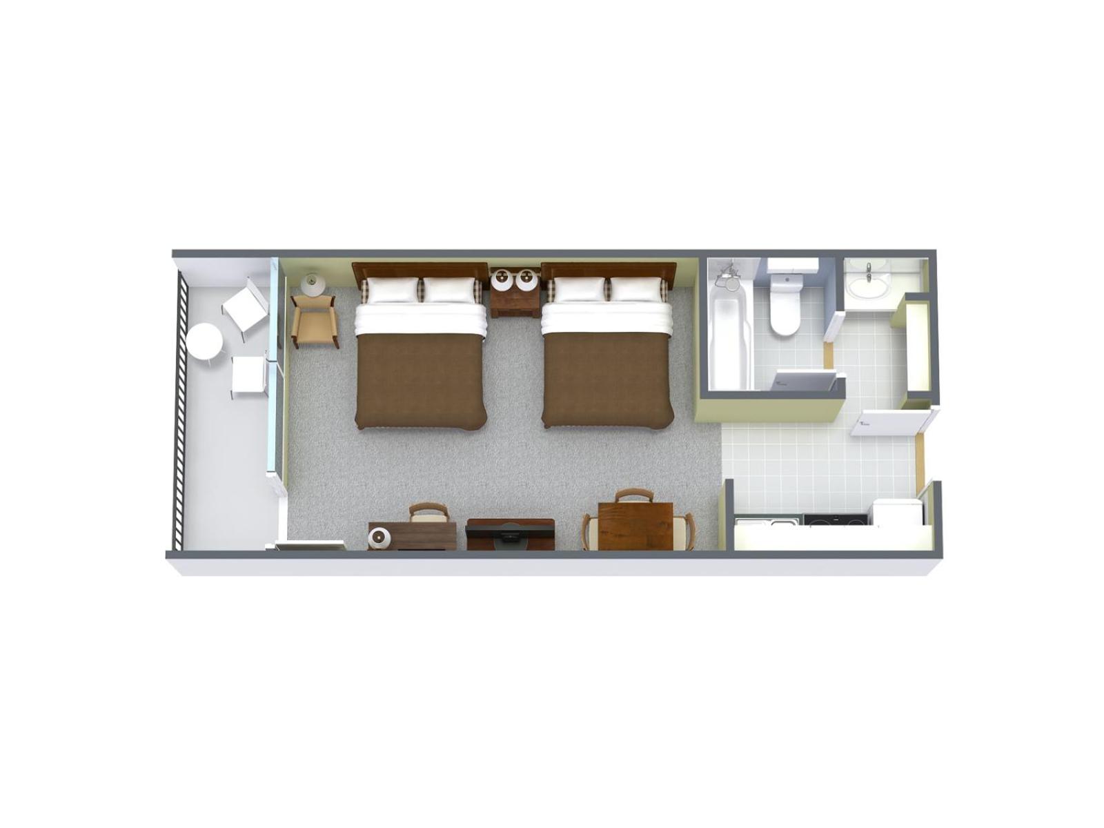 1 Bedroom Boulevard View Efficiency with 2 Double Beds - D