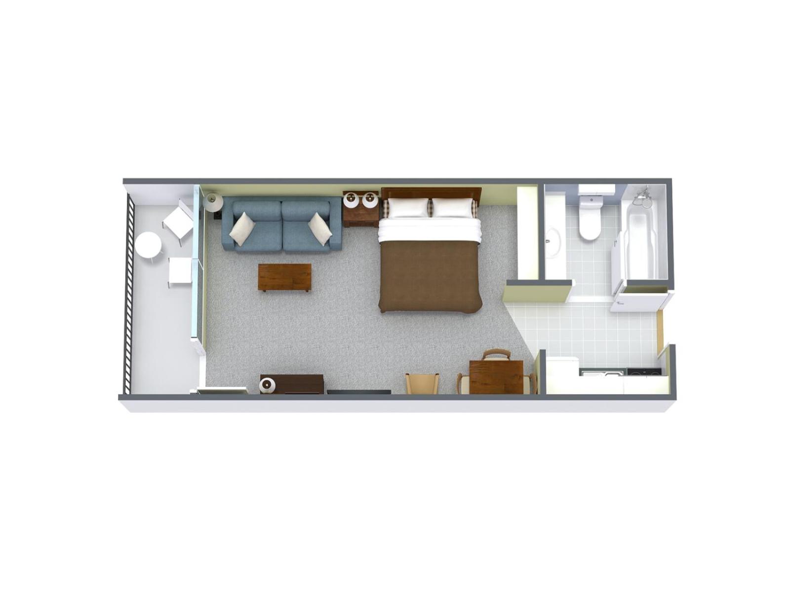 1 Bedroom Oceanfront Efficiency with 1 Queen Bed and 1 Sleeper Sofa (Double) – B2