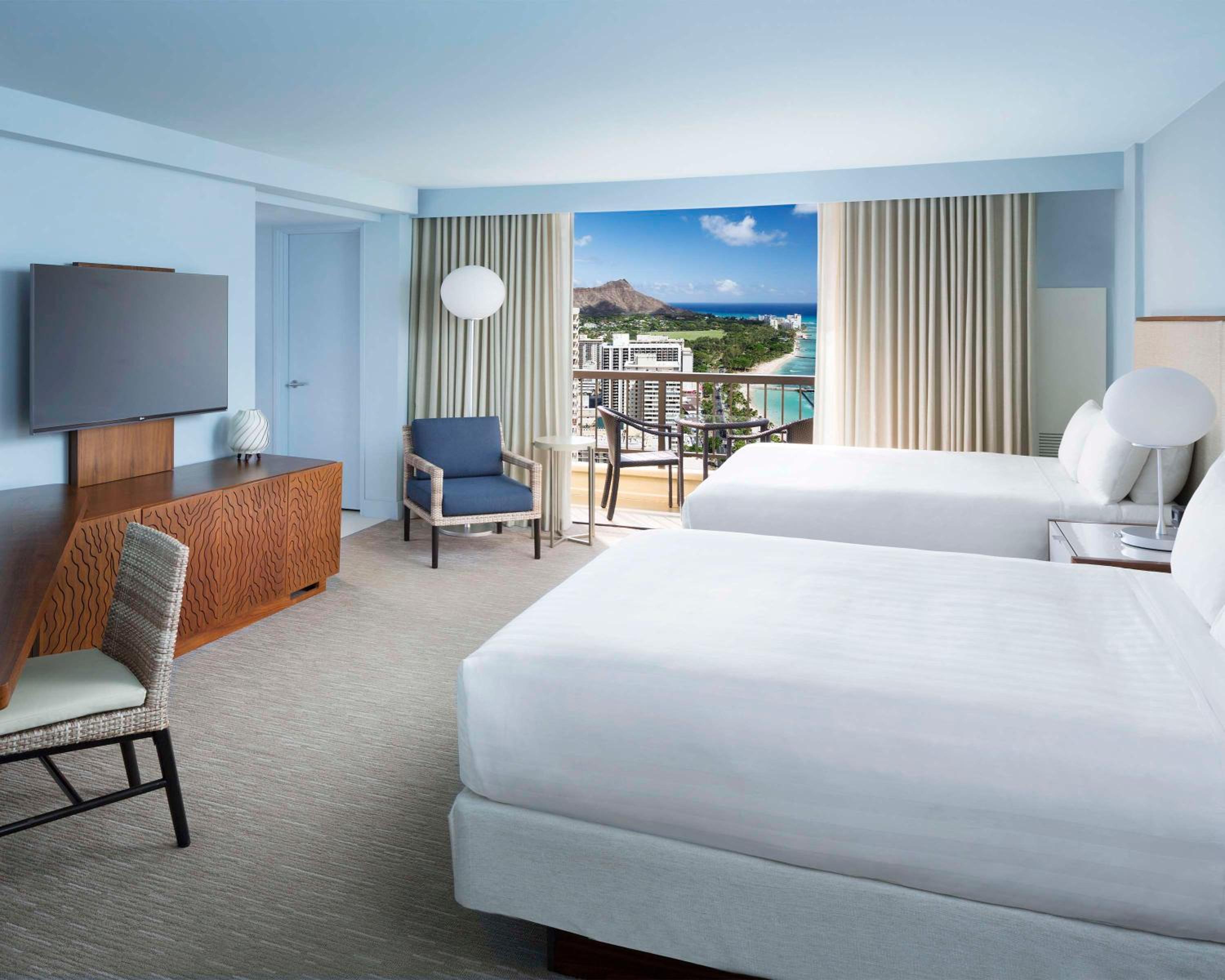 Queen Room with Two Queen Beds and Diamond Head Ocean Front View