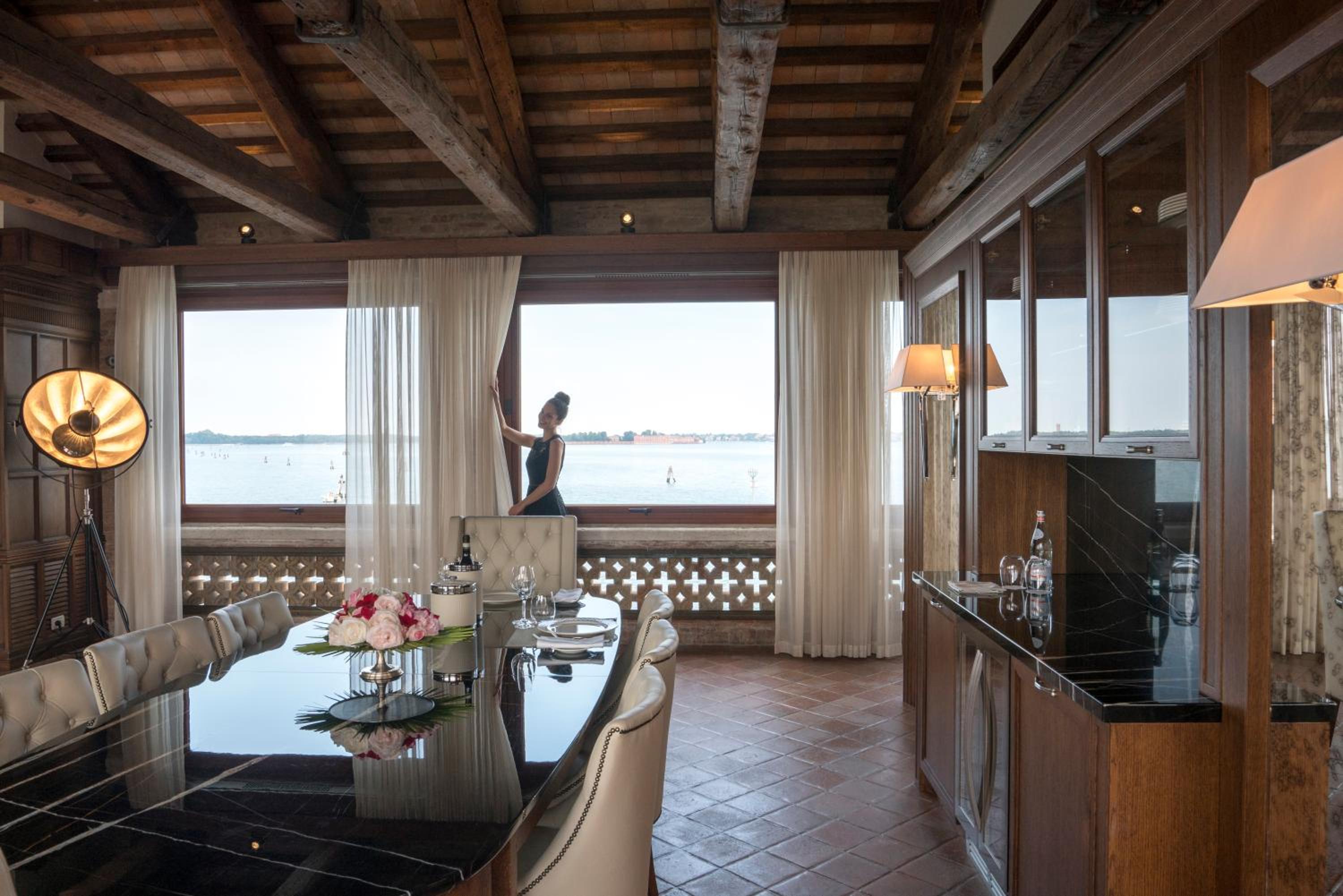 large dining room with a view of the water?