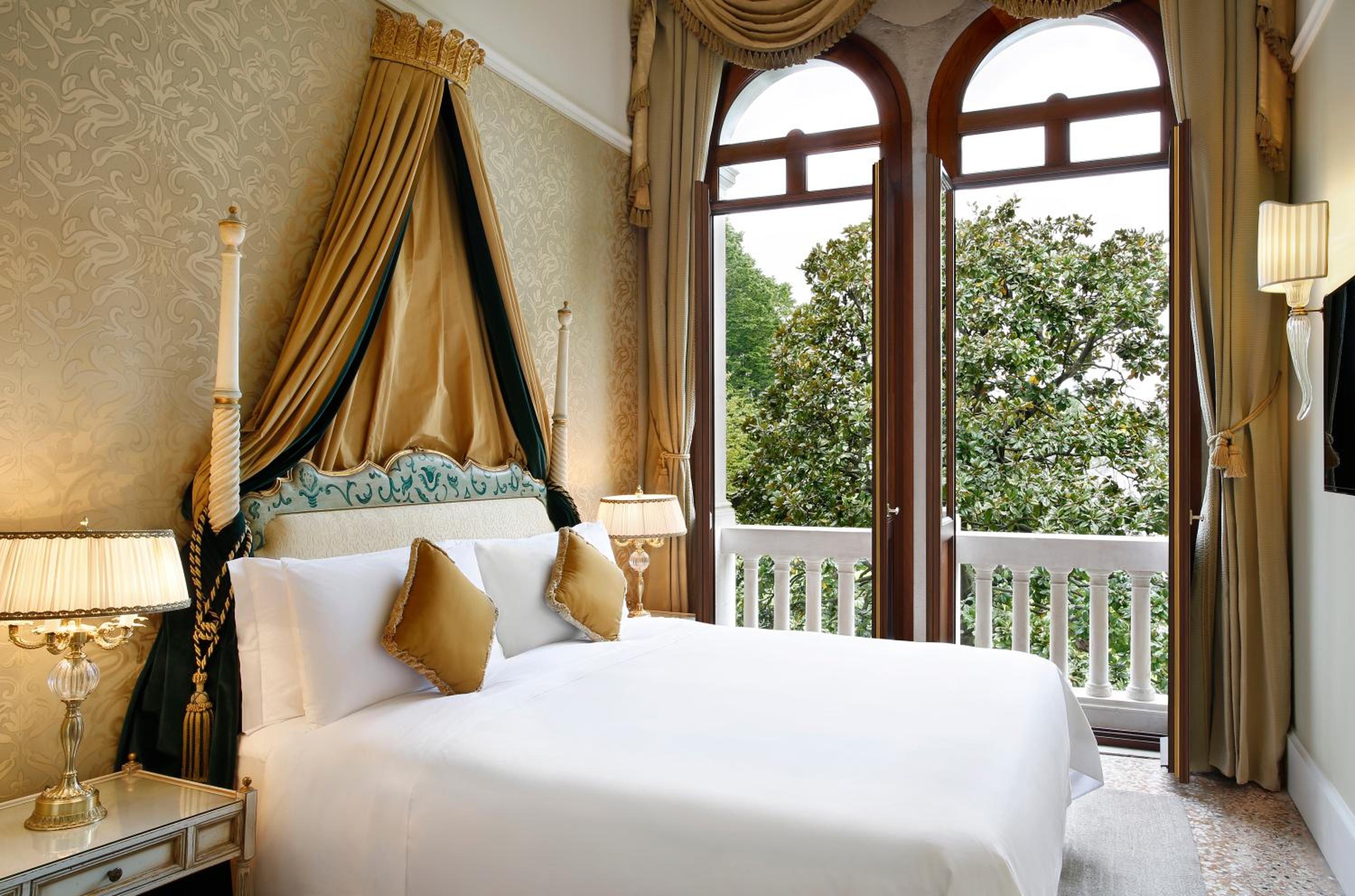 hotel room with a view of the trees outside?