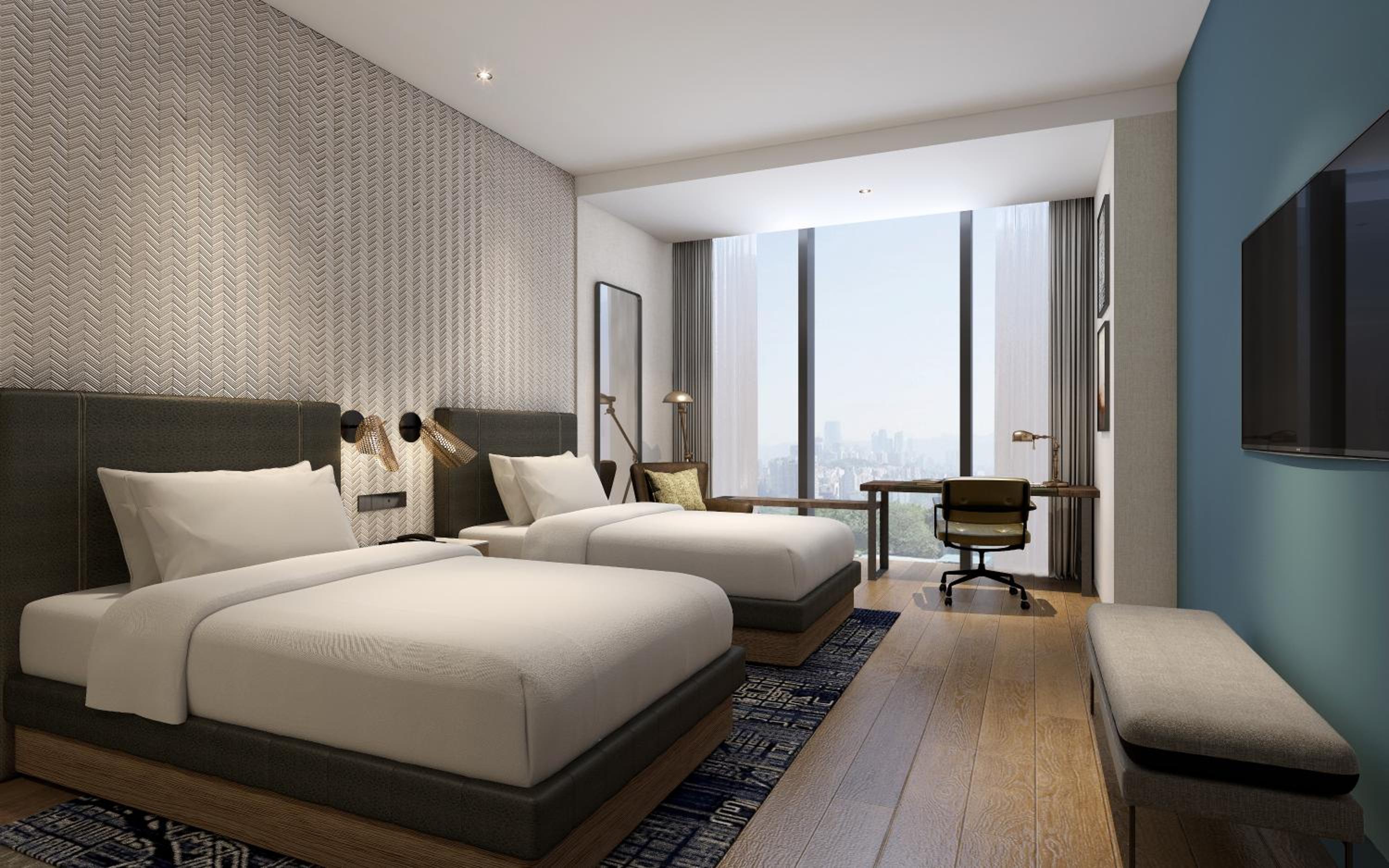 Standard Twin Room with Two Double Beds and City View