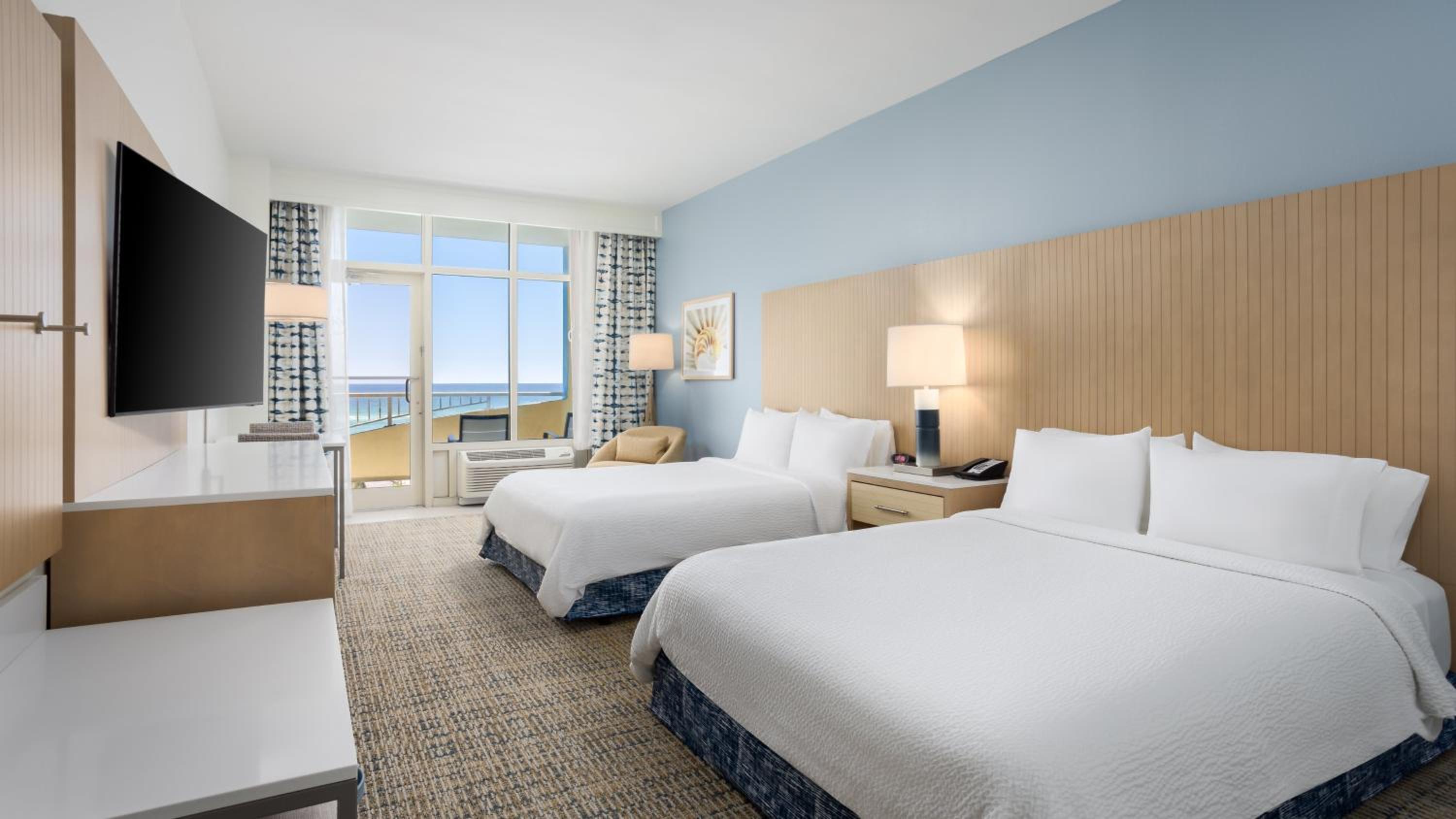 Queen Room with Two Queen Beds and Mobility Accessible Roll-In Shower - Ocean View