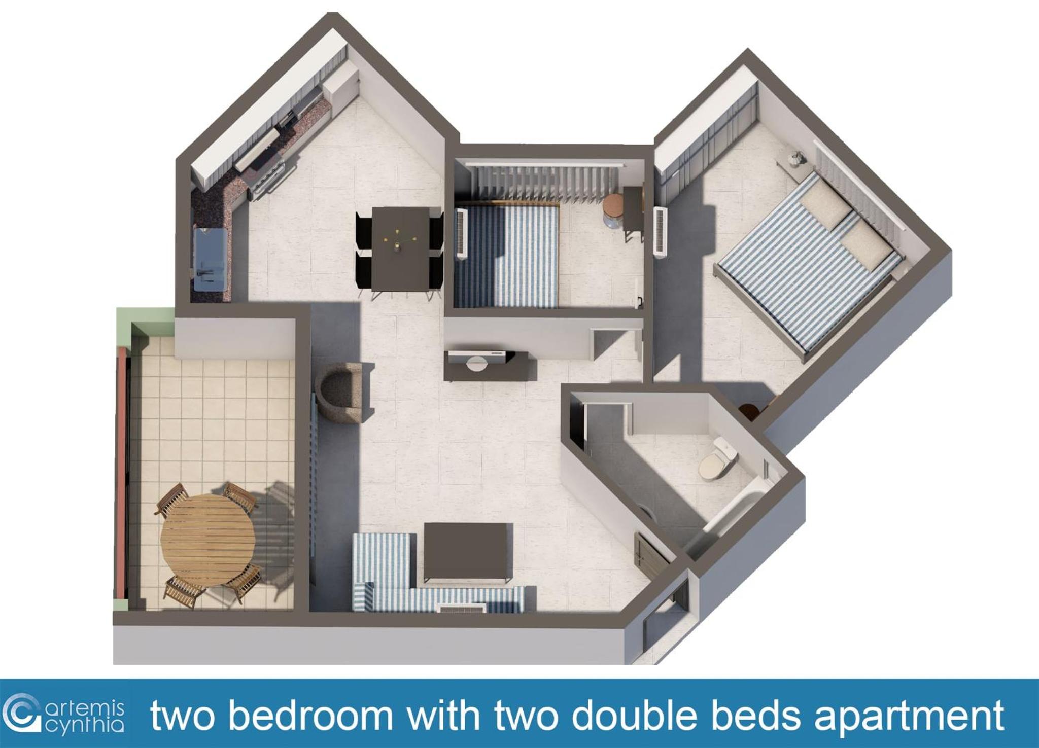 Two-Bedroom Apartment with Two Double Beds
