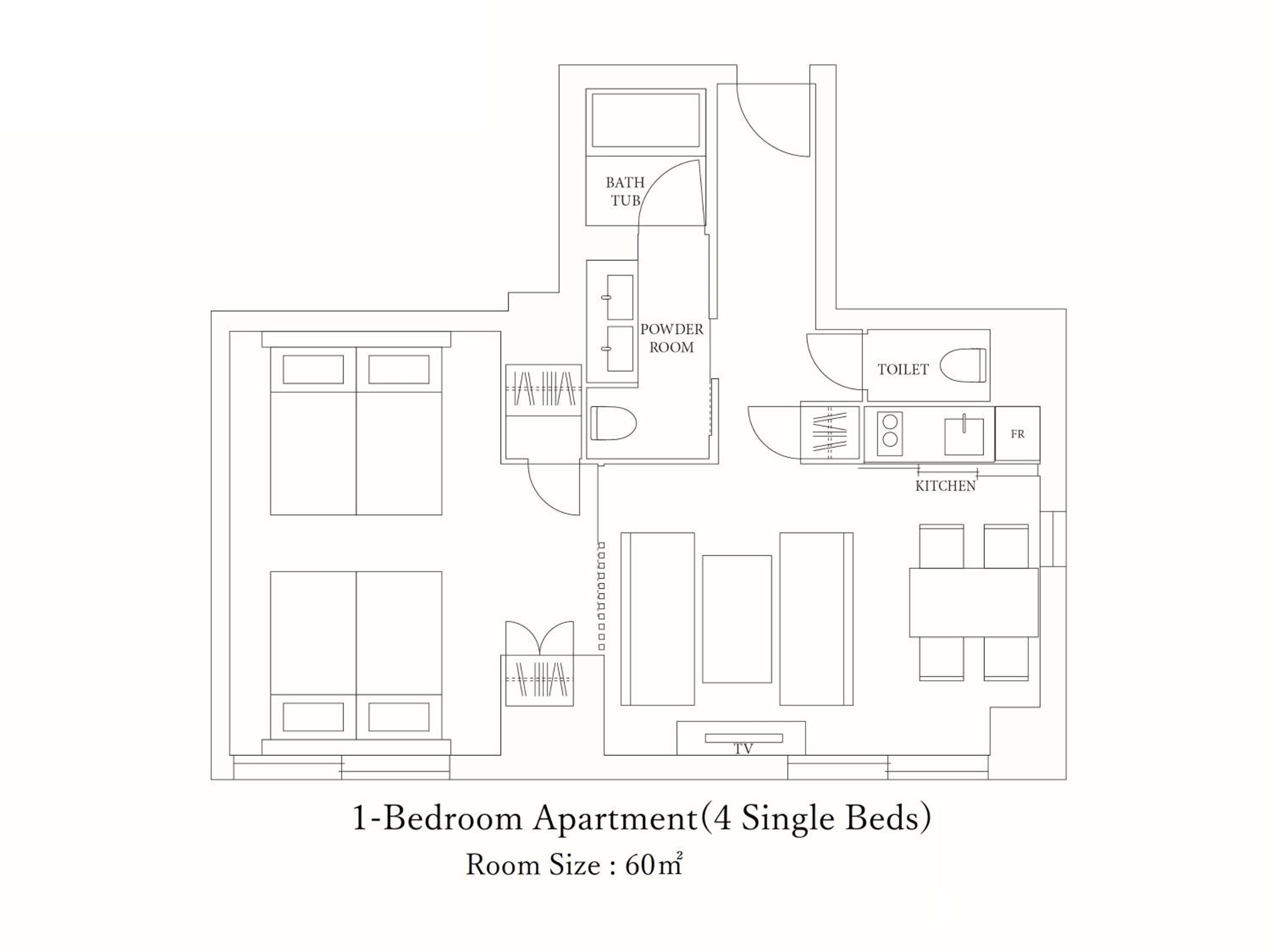 One Bedroom Apartment (4 Single-Beds) photo 3
